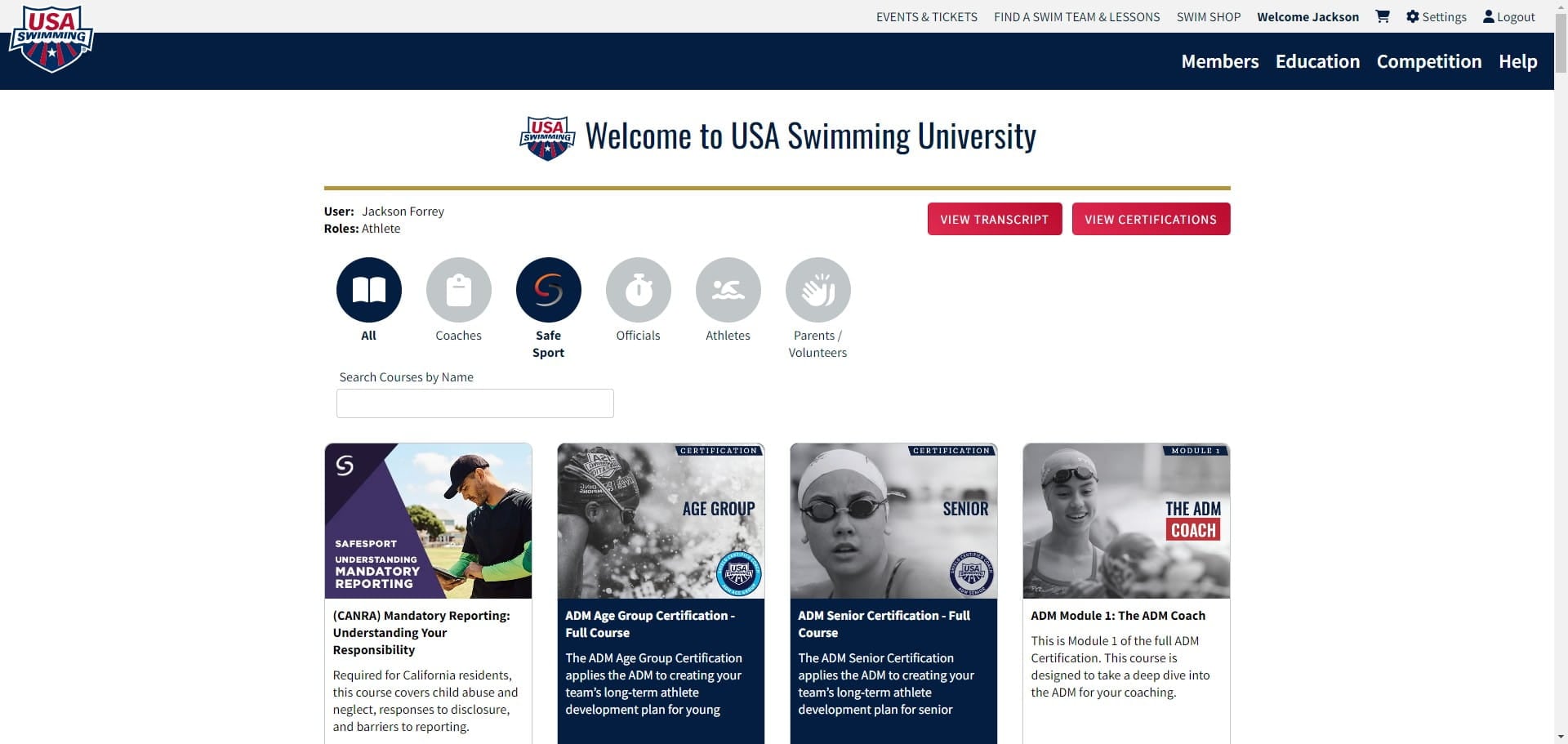 Click on safesport to filter