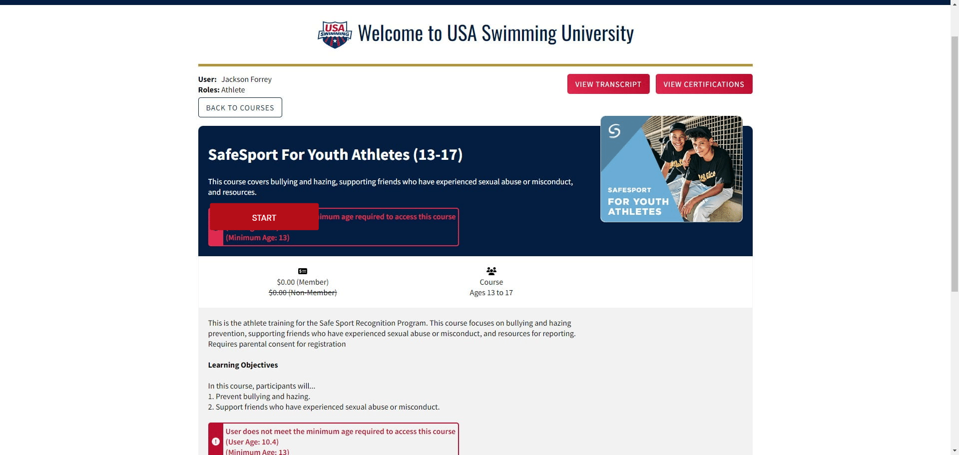 Press the start button to beging the course. 

*My child is under 13 so it wouldn't let me access the course... but it should look something like this without the warnings. I used another courses pages to build the rest of the directions so hopefully they are the same or at least similar enough to work. 

