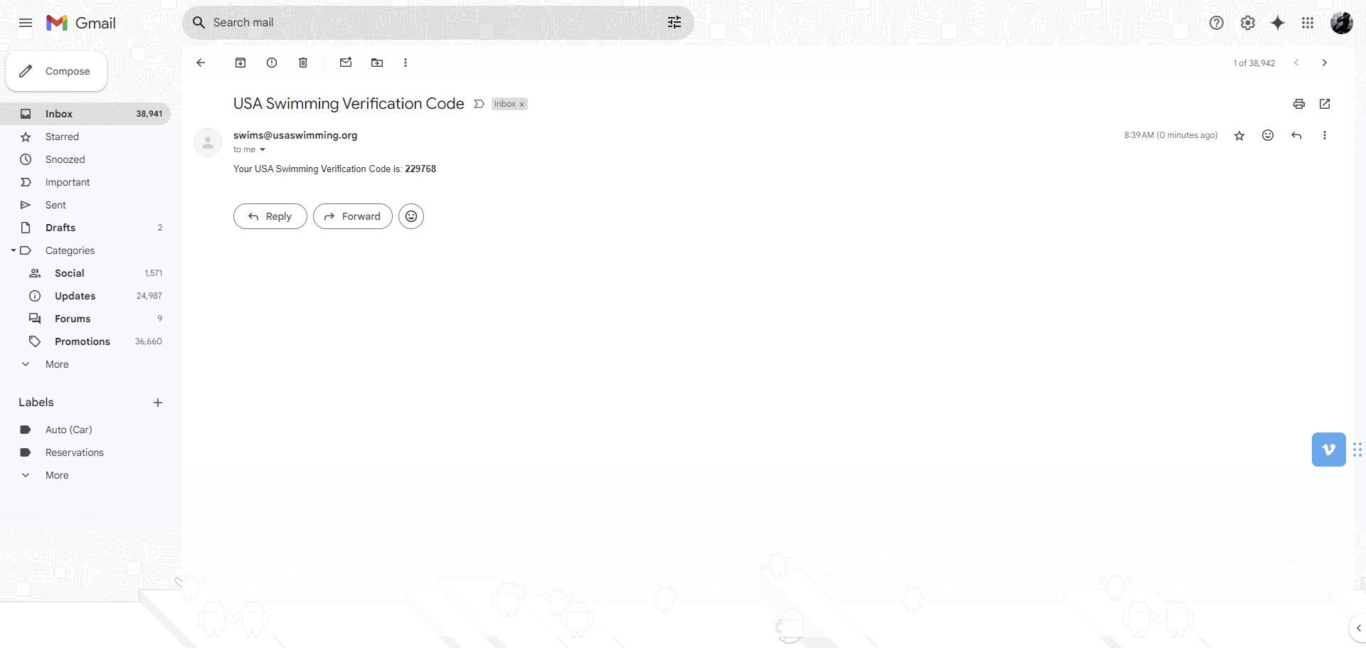 Grab your verification code from the email address