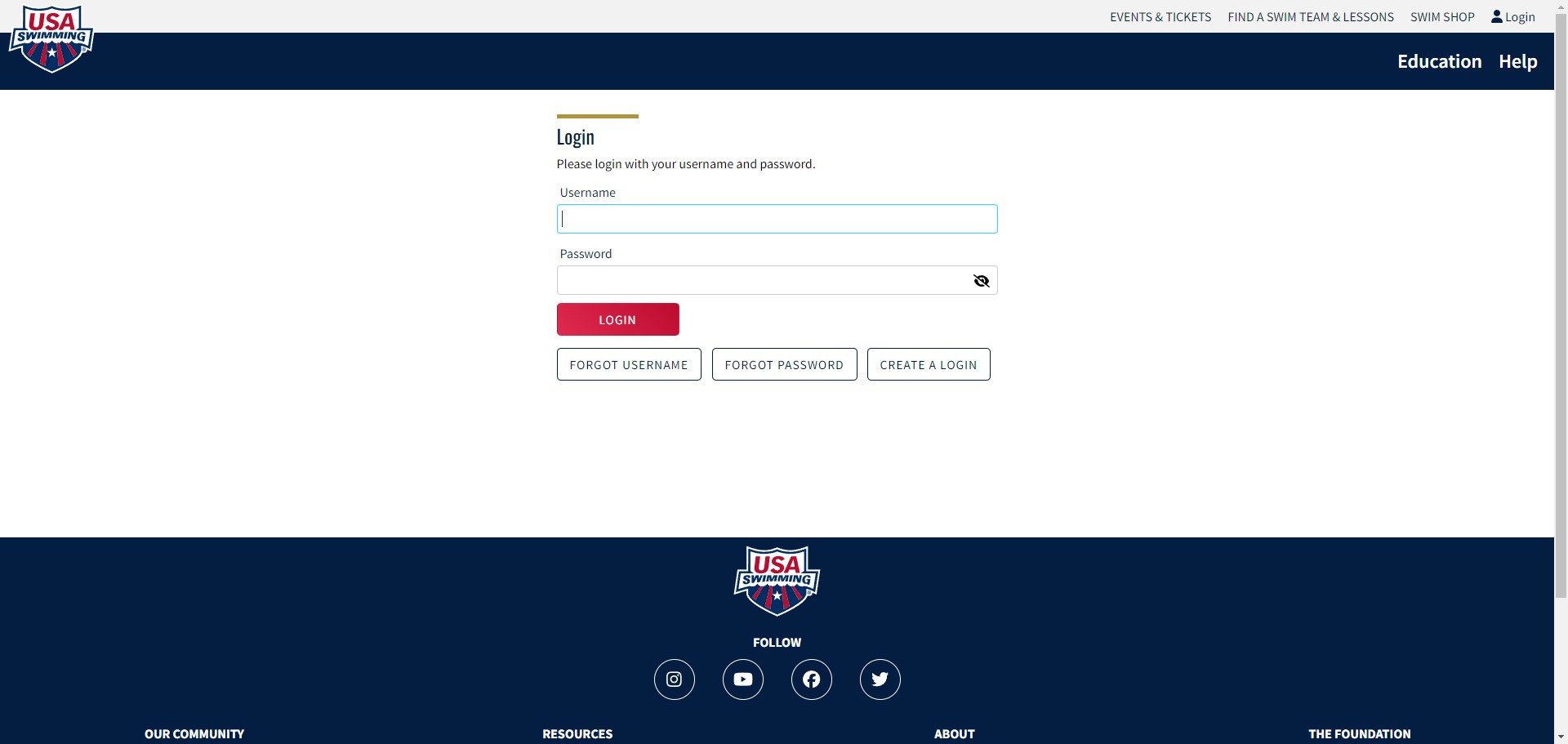 Login to your parent account to add a swimmer login. (You must already have a parent and swimmer account set up to login)