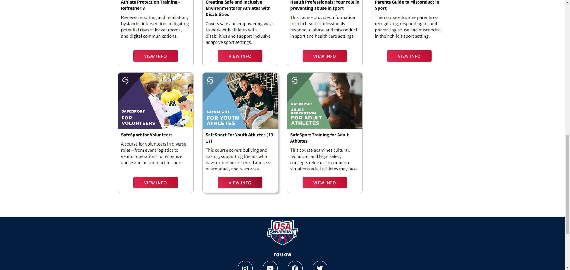 Find the SafeSport for Youth Athletes (13-17) and click view info