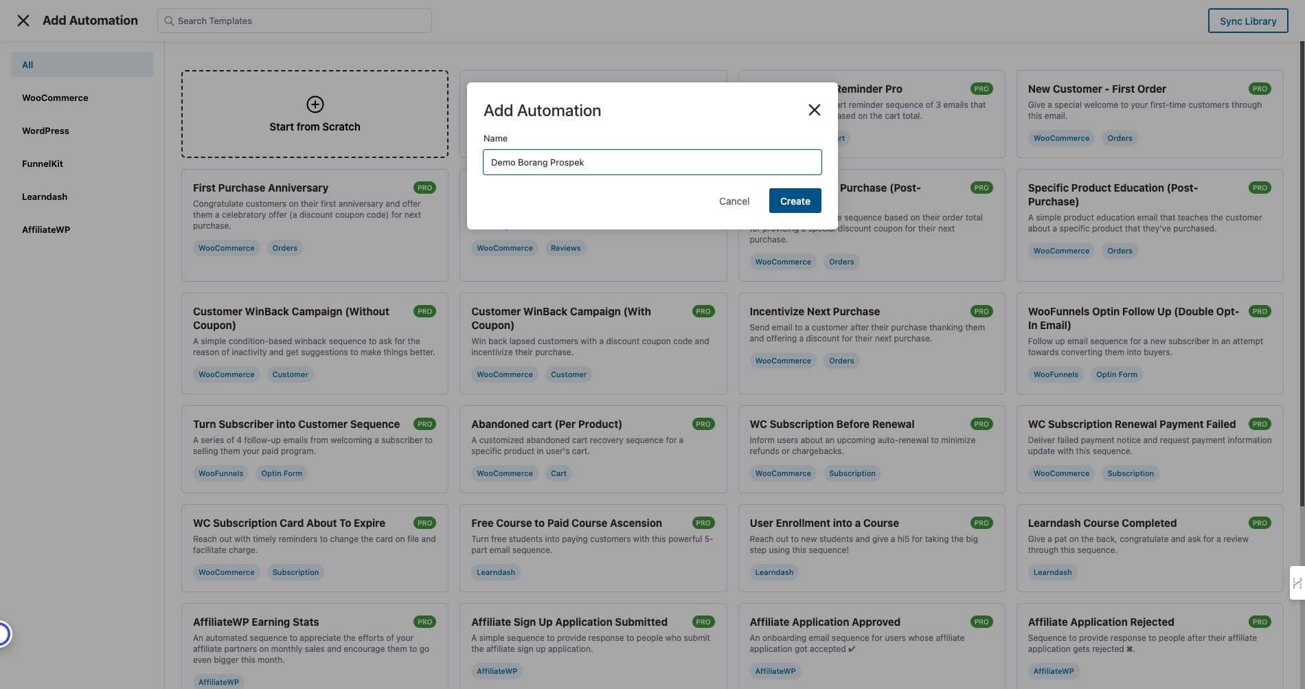 Masukkan nama Automation dan klik butang "Create"