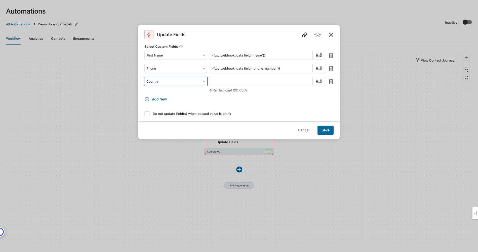 Masukkan "MY" untuk field Country supaya Waform akan auto format nombor telefon yang diterima