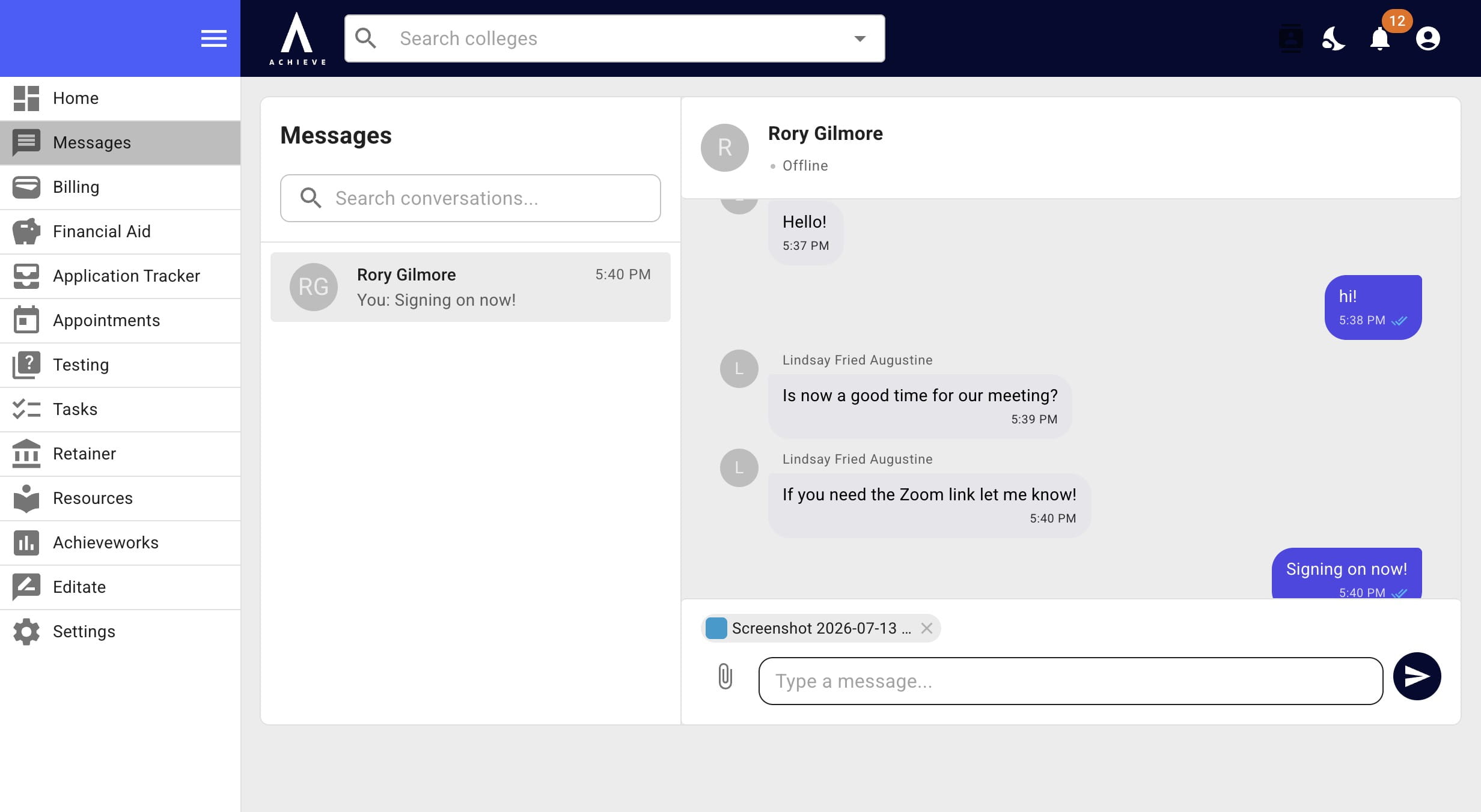 You and your students can also send images by clicking the **paperclip icon** and uploading images from your computer. 