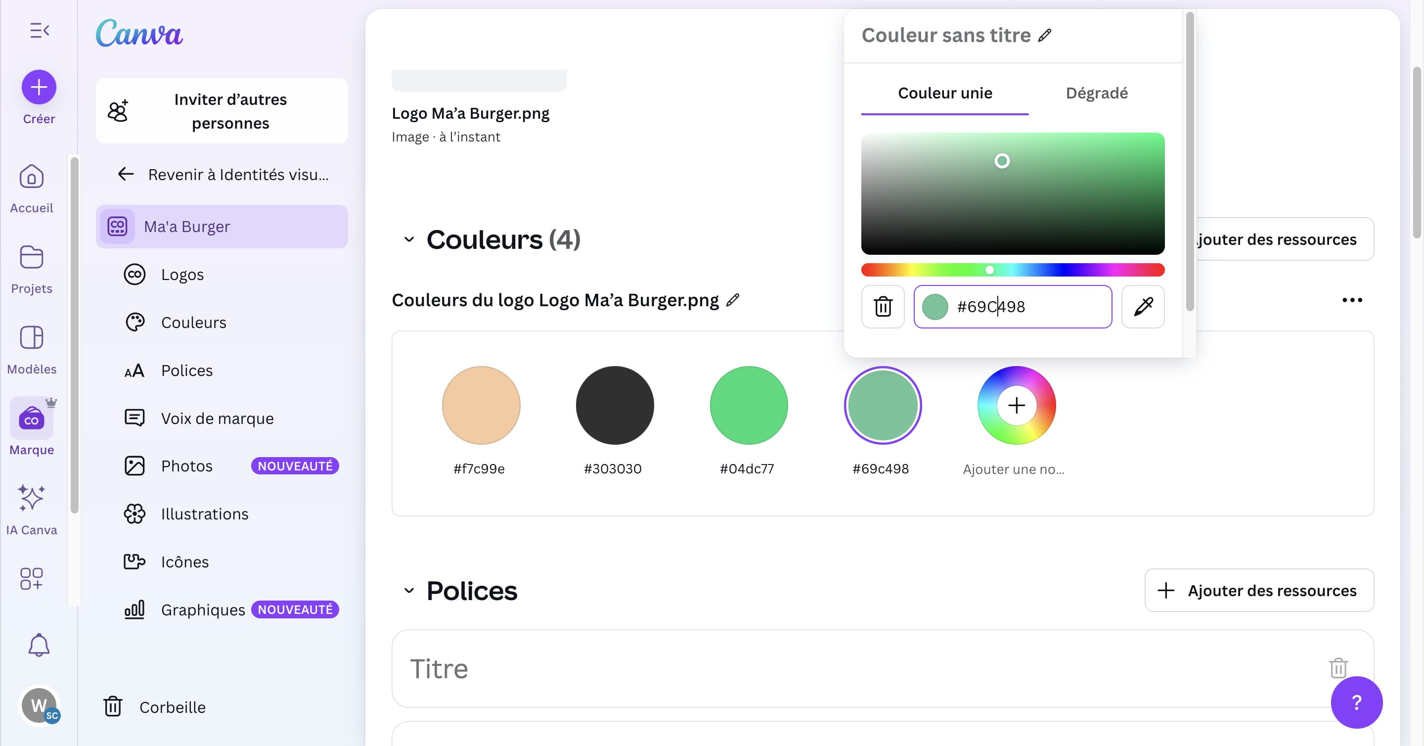 Il est également possible de venir sélectionner la couleur directement dans le dégradé, mais cette manipulation est moins précise que le code couleur.
