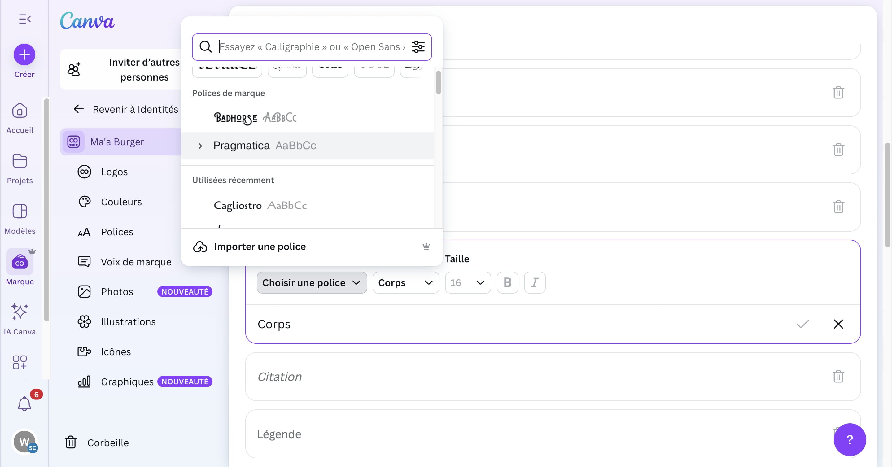 Sélectionner la police