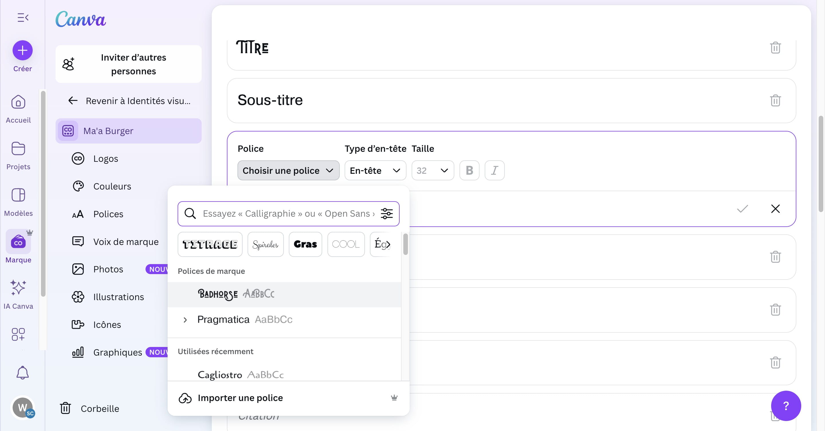 Cliquer sur la police choisie