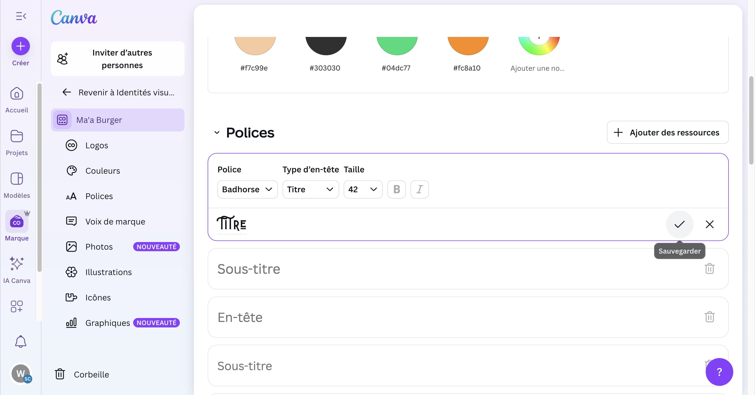 Valider la police en cliquant sur cette icone