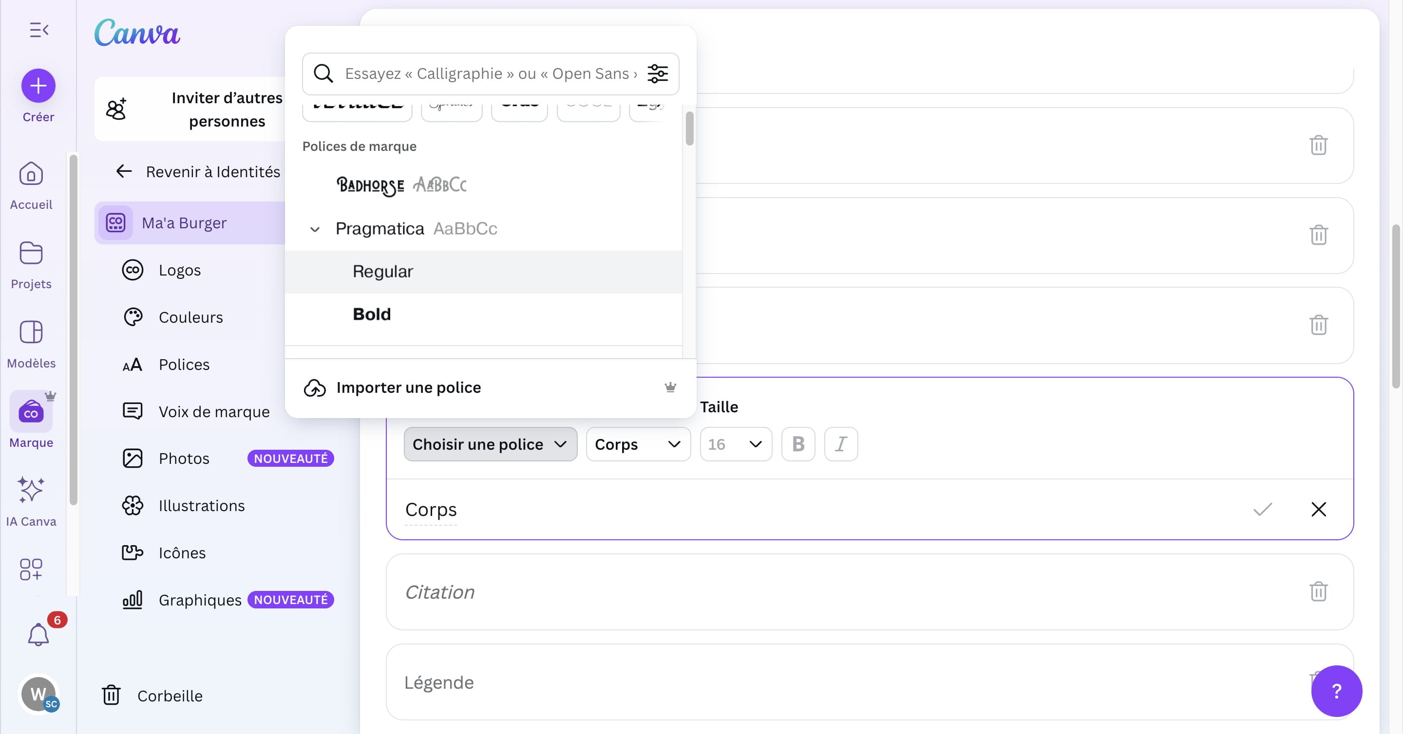 Choisir l'épaisseur de la police.