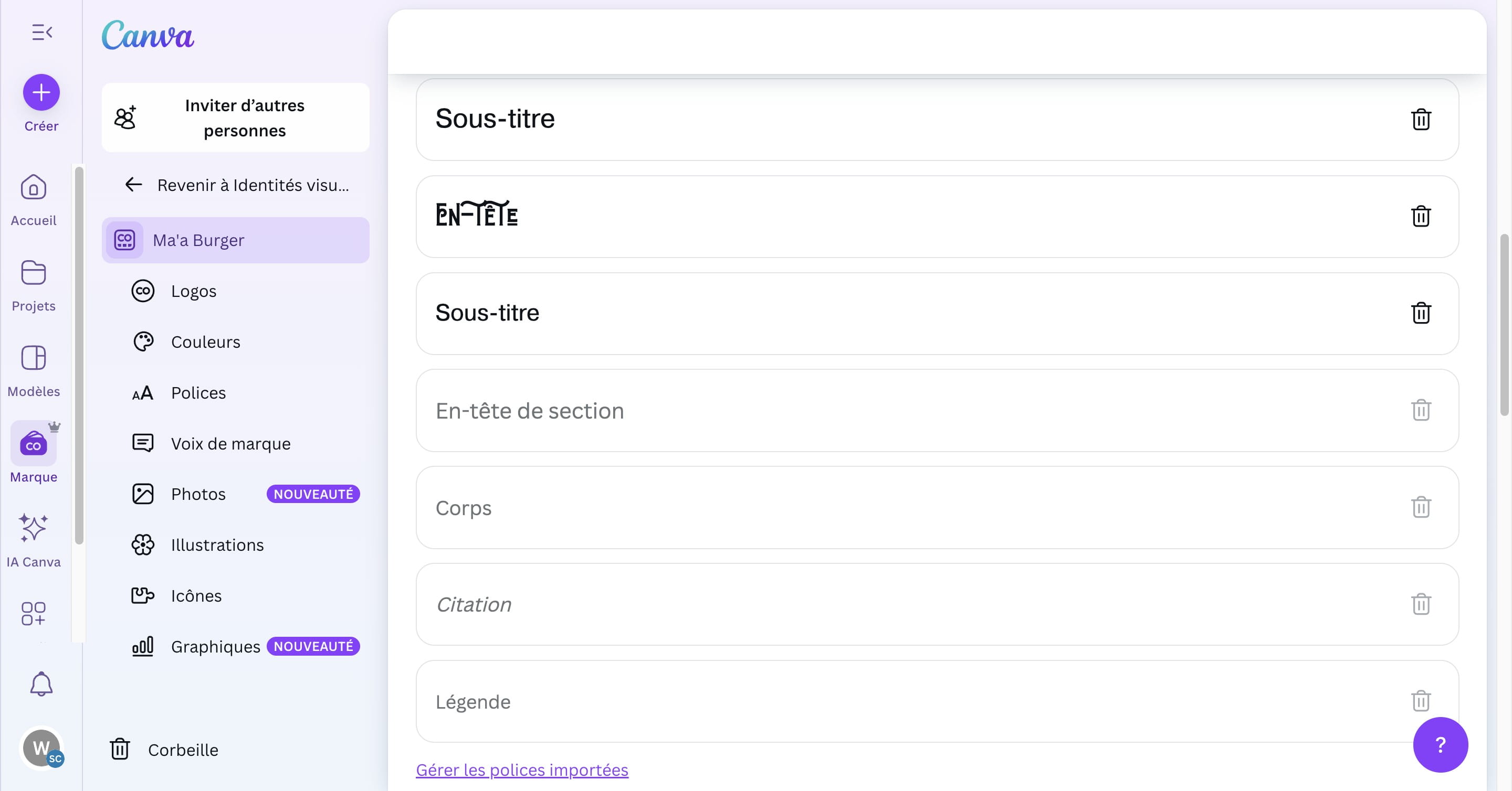 Cliquer sur "En-tête de section"