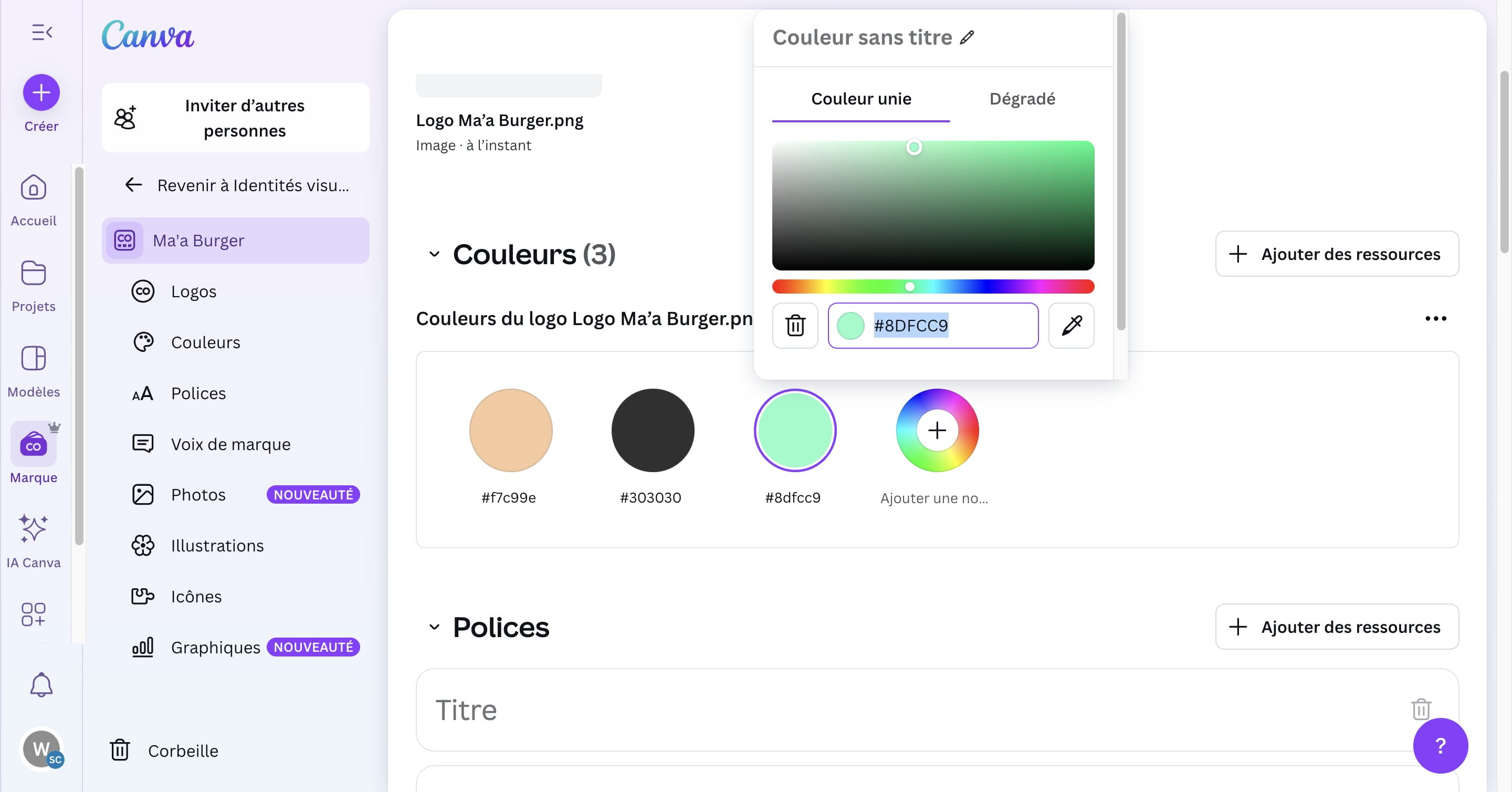 Indiquer le code hexadécimal de la couleur (ex: #04DC77)