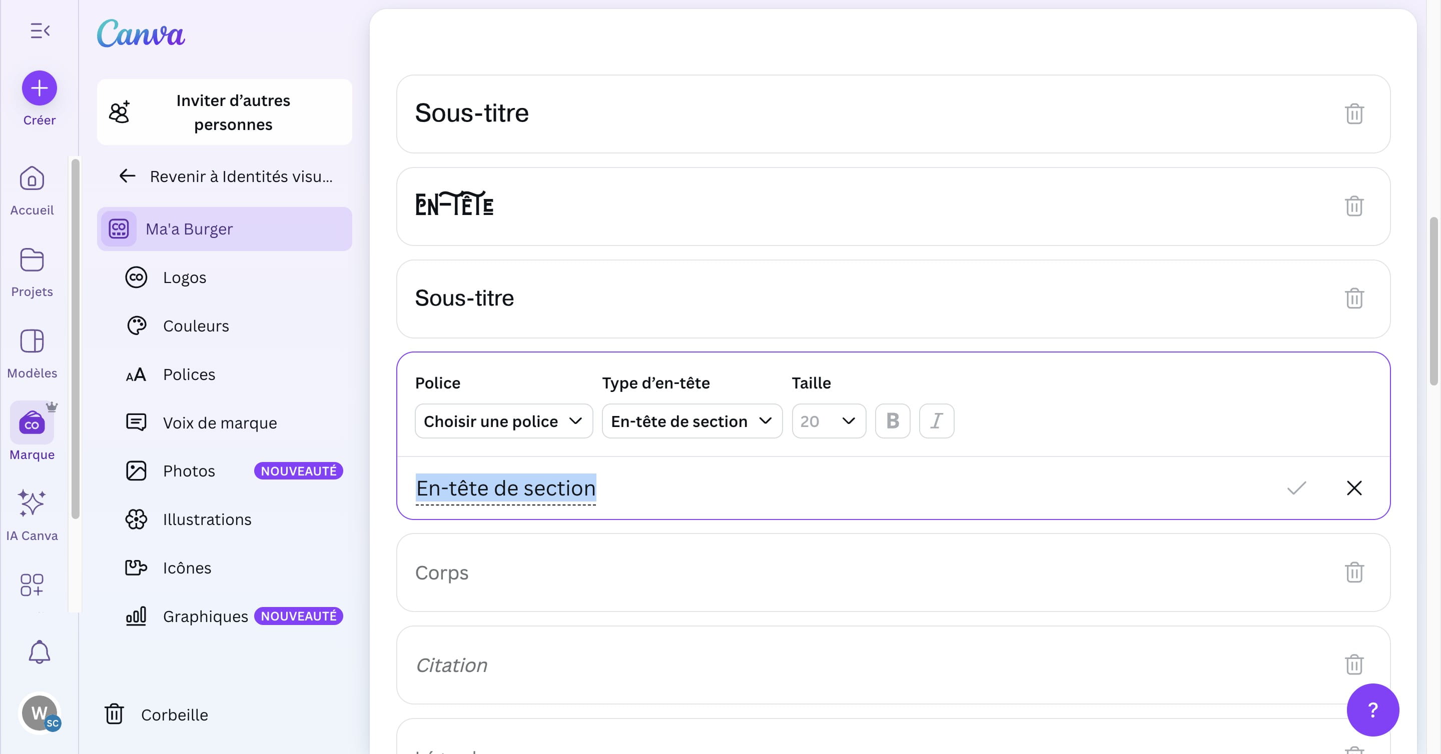 Cliquer sur "Police"