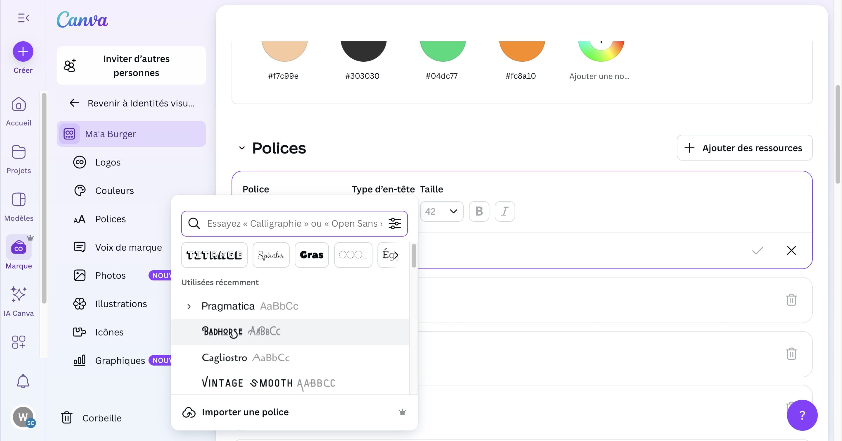 Cliquer sur la police voulue (ex: Badhorse)