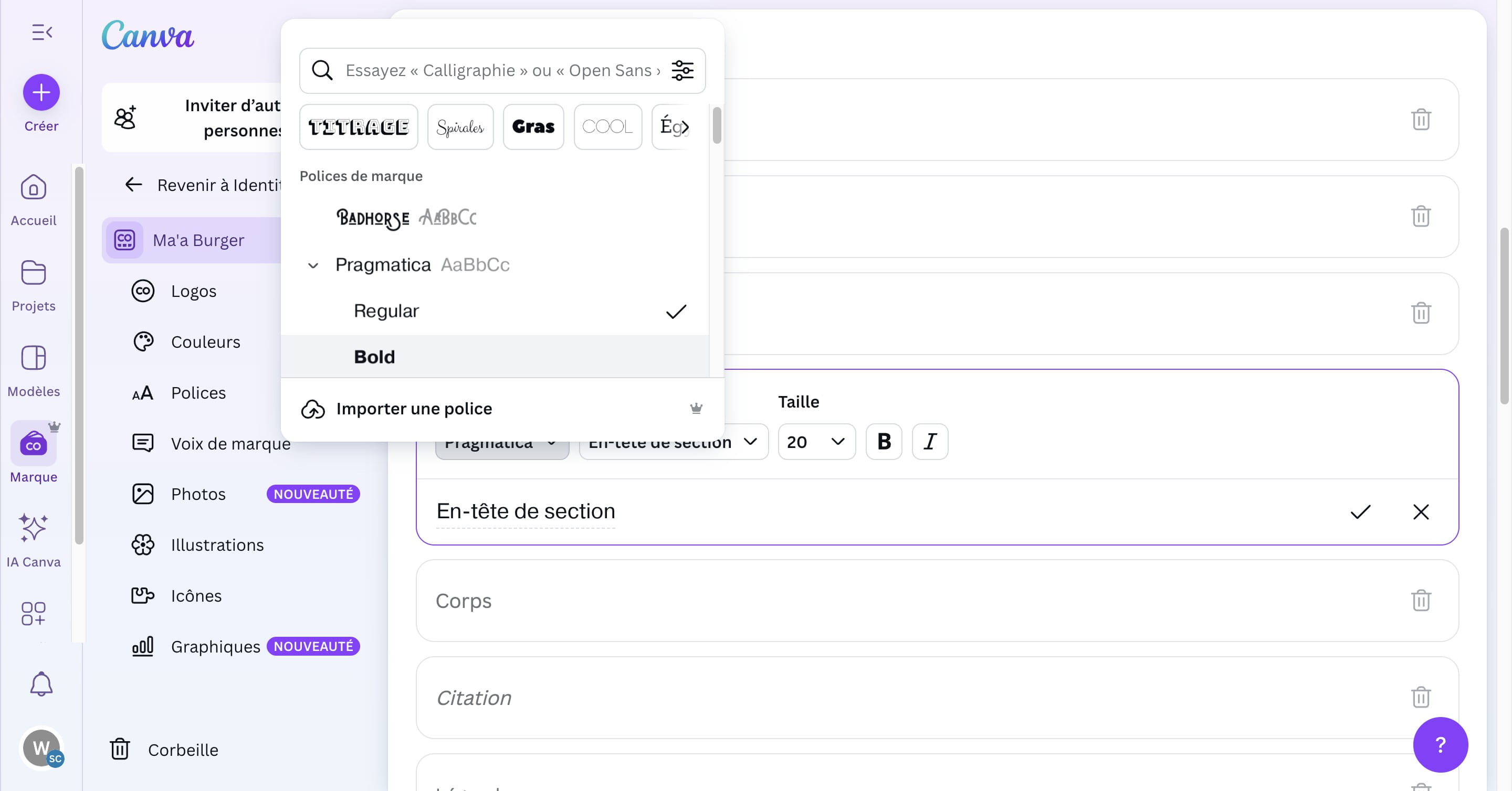Choisir "Bold" pour avoir une police bien épaisse.