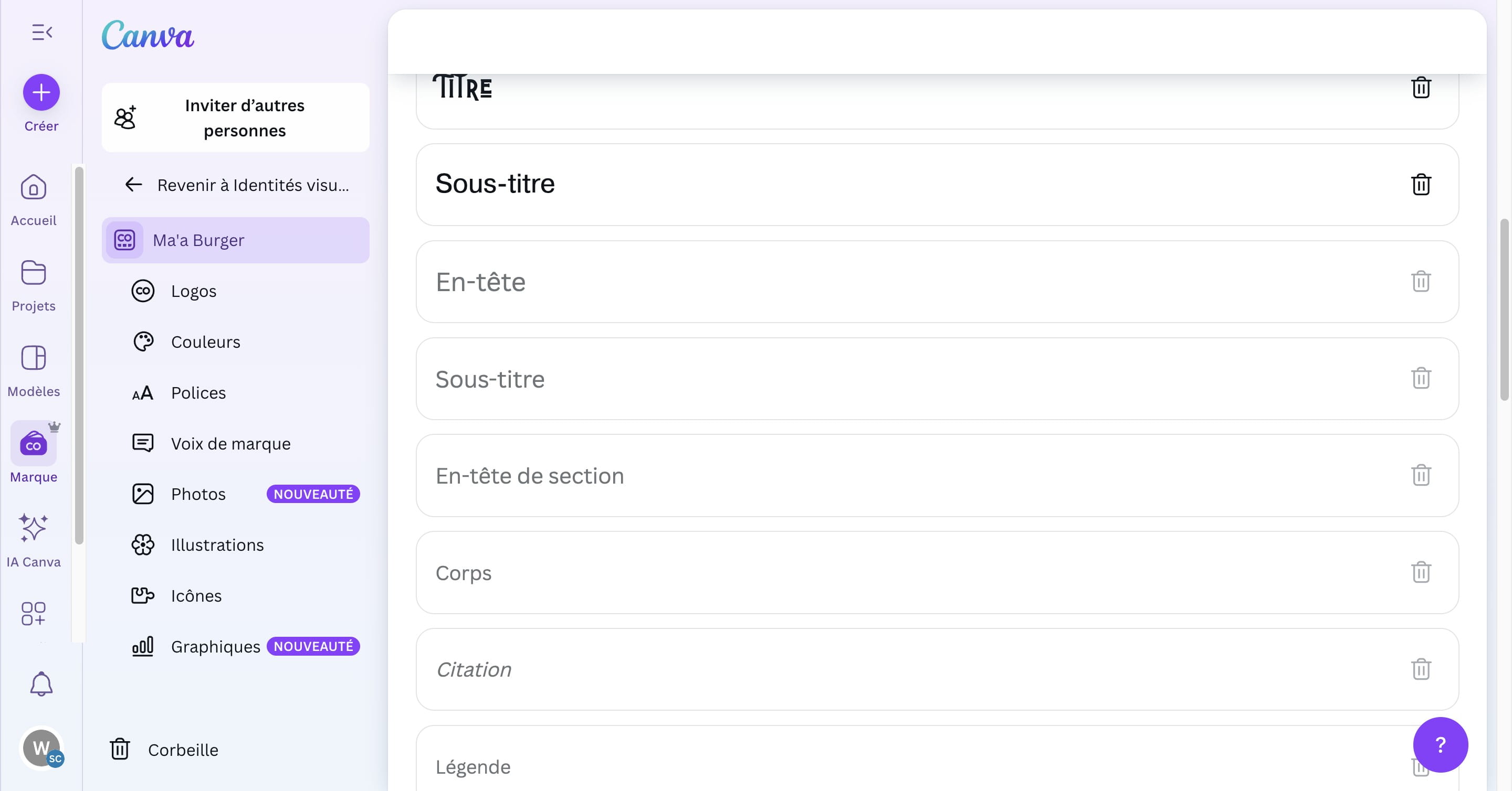 Refaire la même chose pour "En-tête"