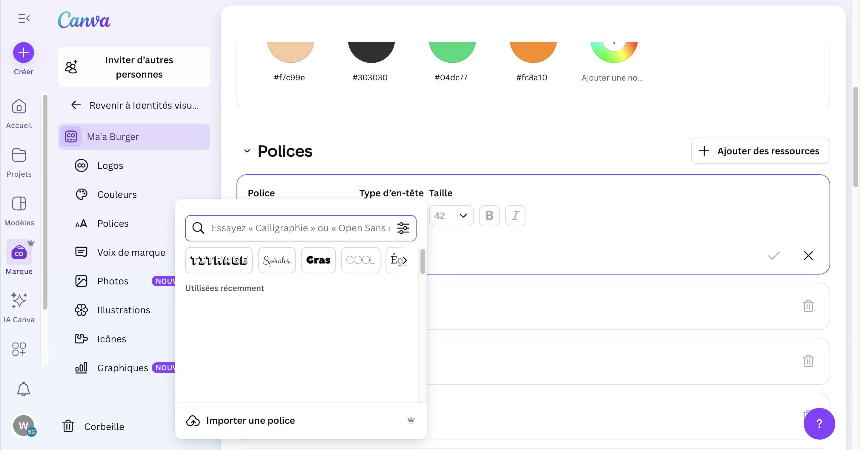 Cliquer dans le champ de recherche si le nom de la police est connue. Sinon explorer les polices.