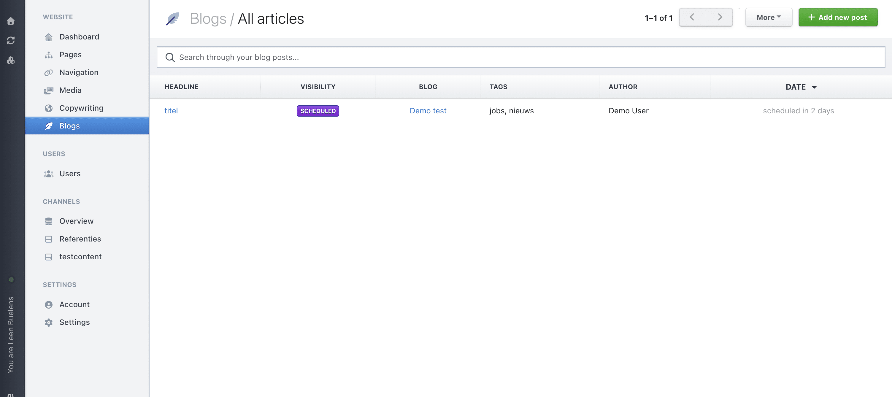 Navigate to the blog section in your backend.