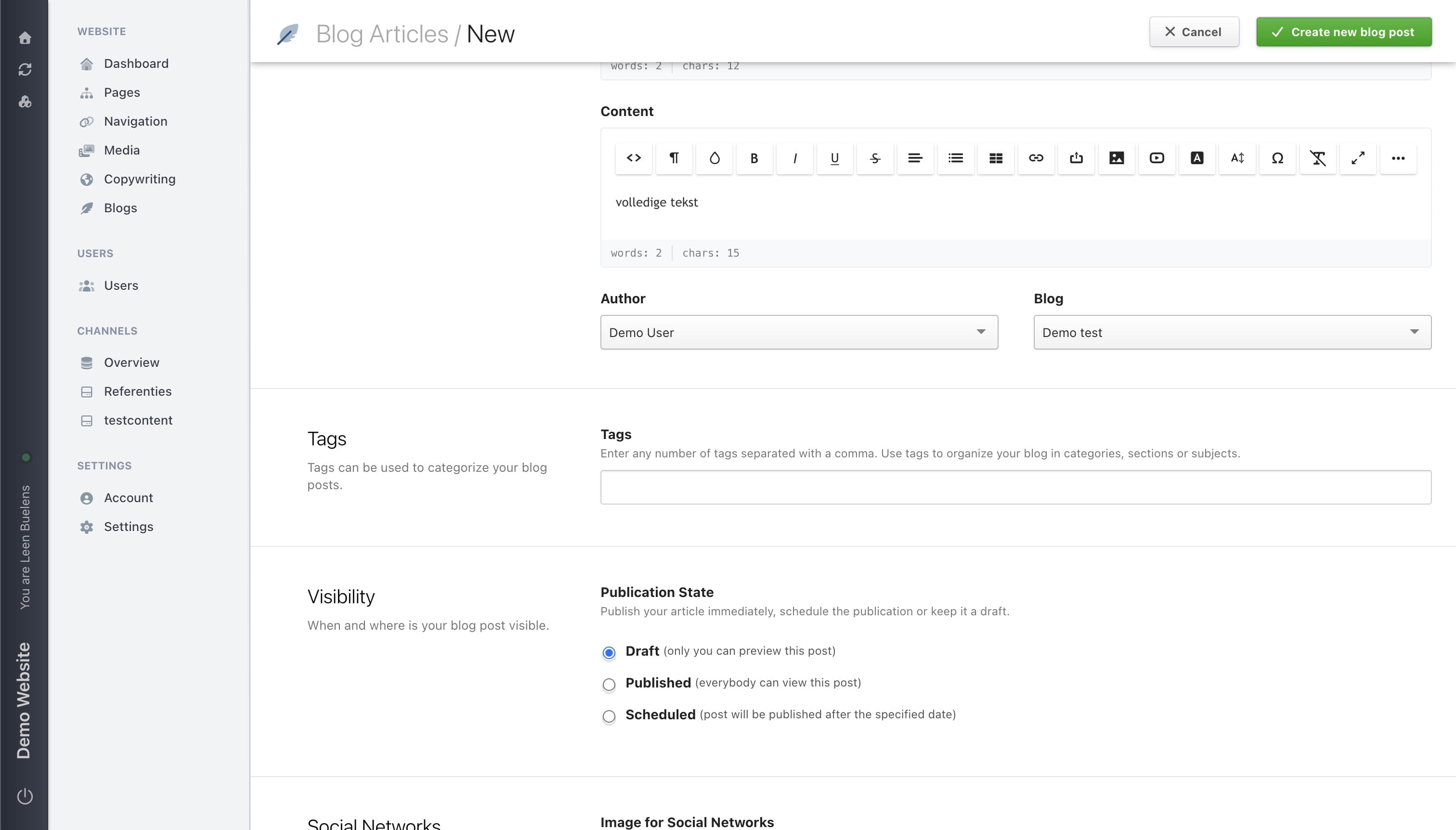 Enter tags in the **Tags** field, separated by commas. You can select previously used tags.