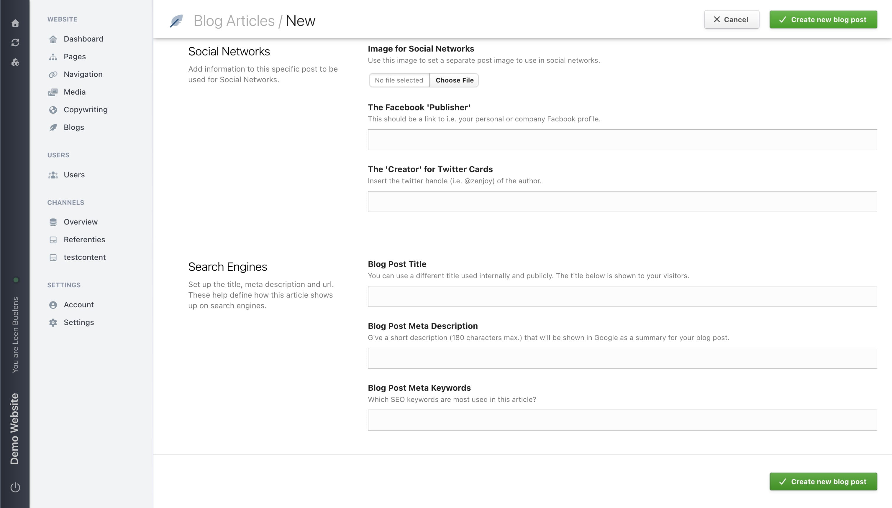 Click **Create new blog post** to finish your blog post (depending on the selected state).