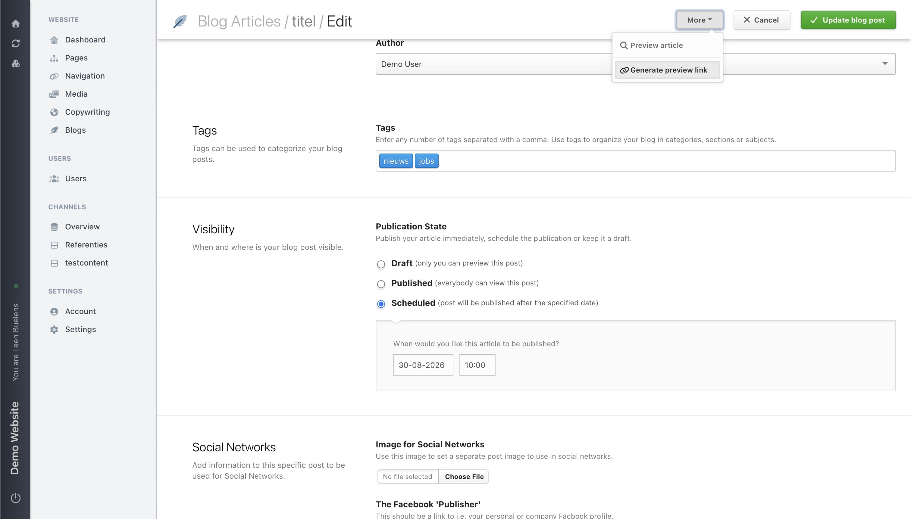 Select **Generate preview link** to create a unique url to send to someone to review your work.