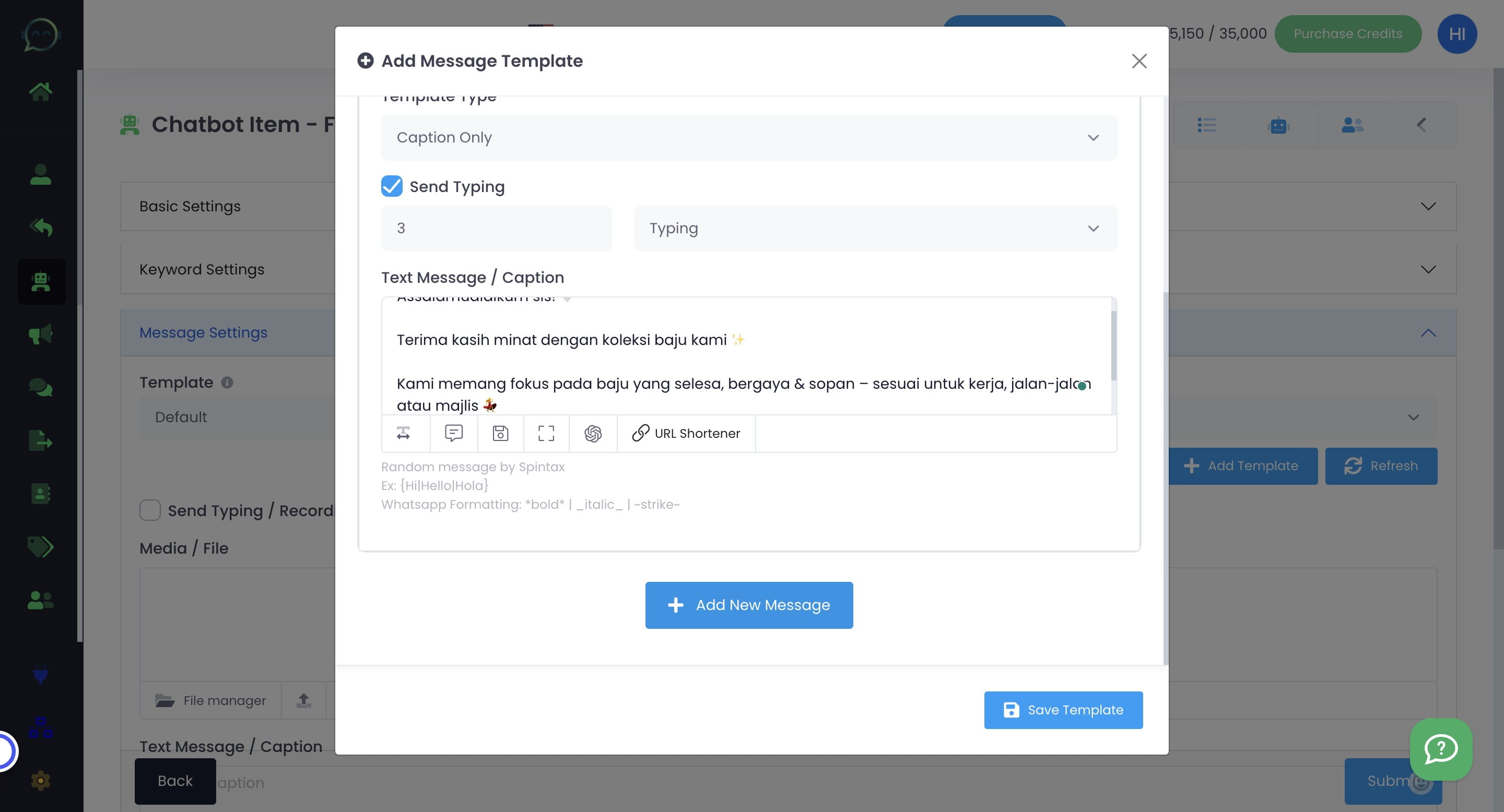 Click "Add New Message" to add more messages