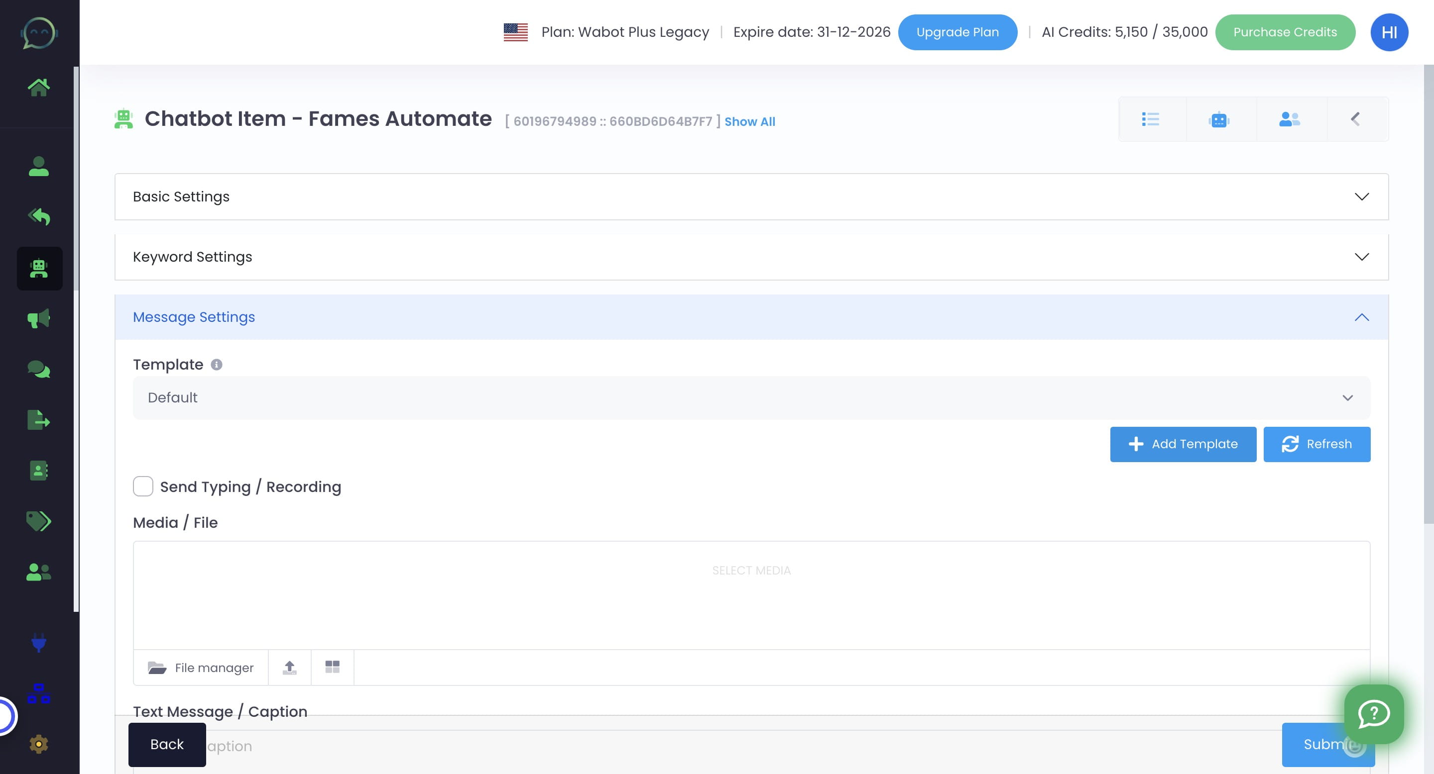 Click this icon to add template