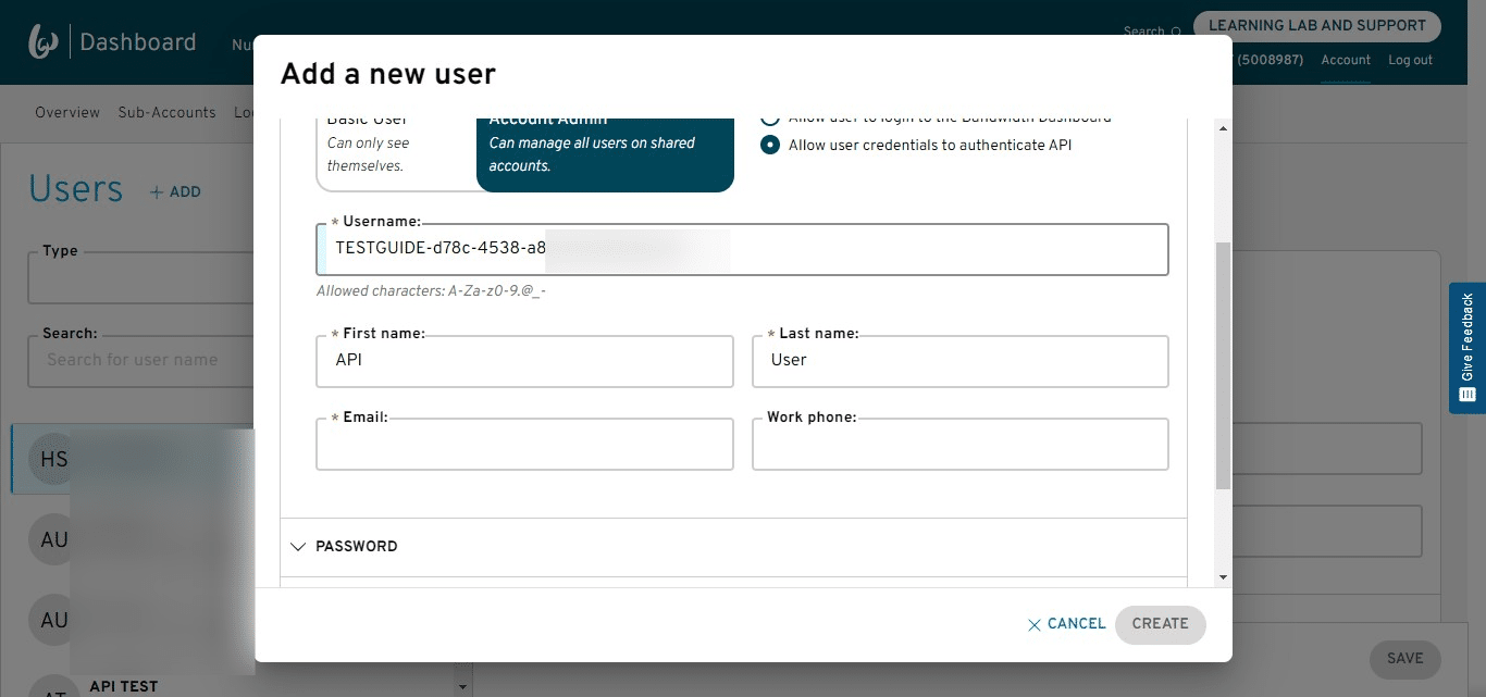 Create a Username and Copy