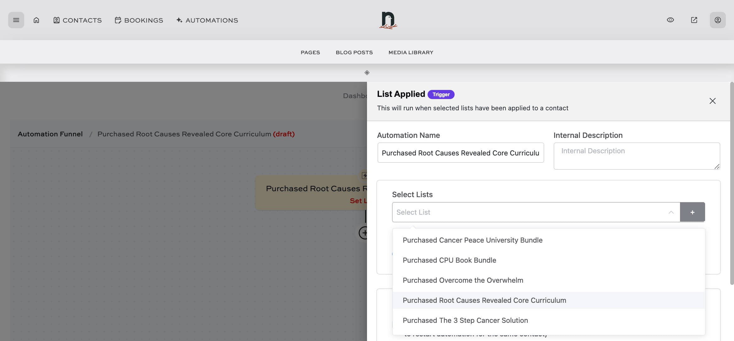 Select the correct list from the drop-down menu