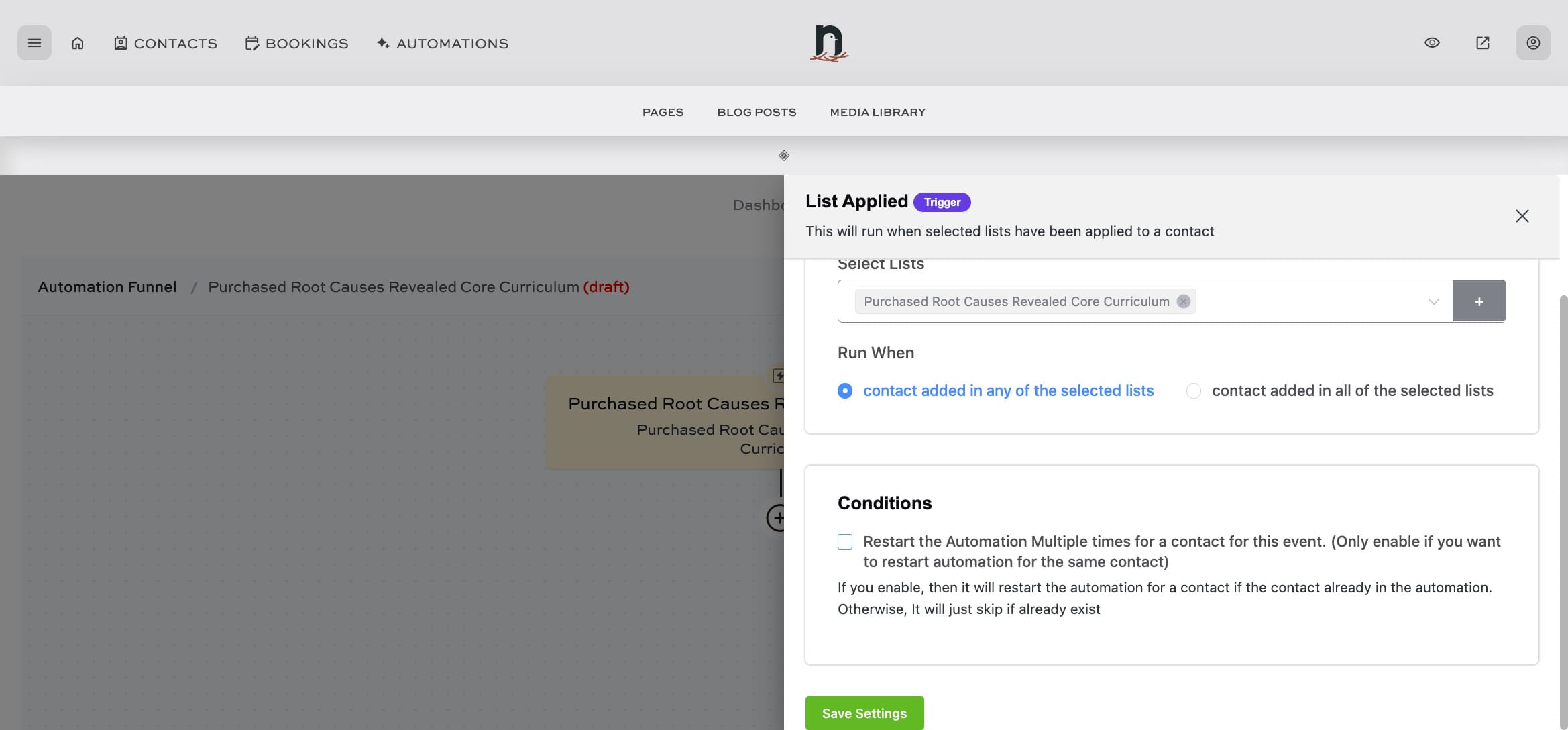 Under 'Run When' choose 'contact added in any of the selected lists'