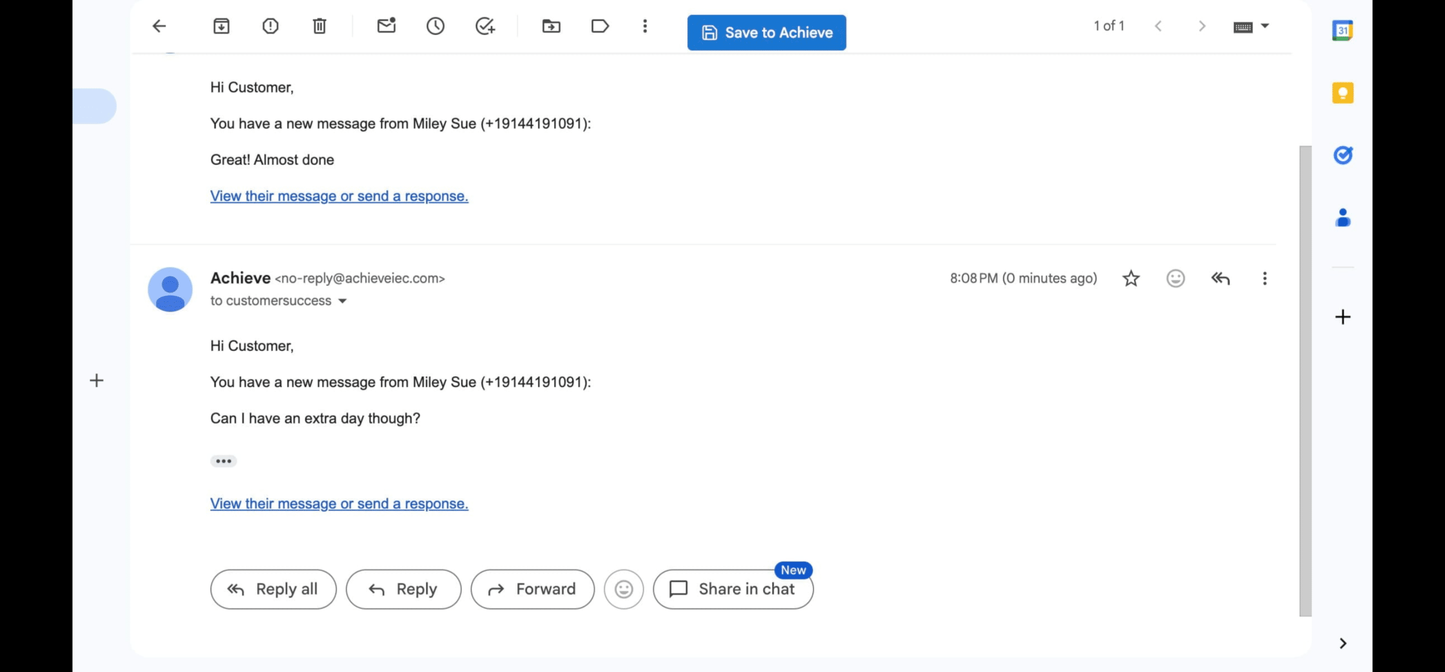 You'll also receive an email notification. To reply, press **View their message or send a response.**