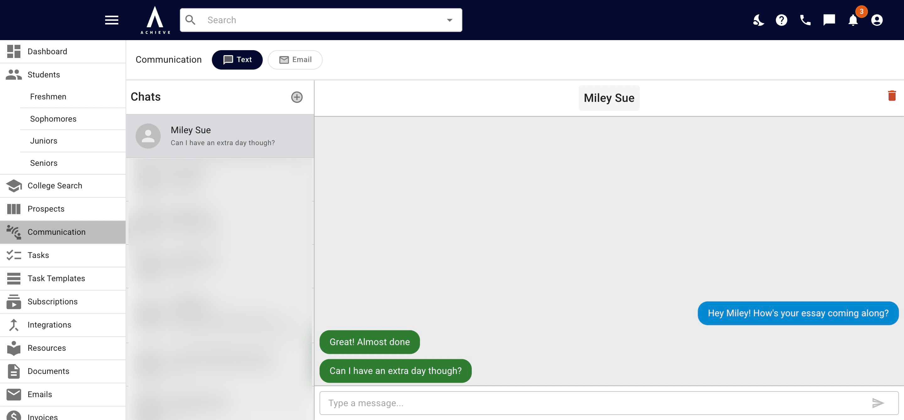 If you click on the **student's name** it will take you directly to their Achieve profile. 
