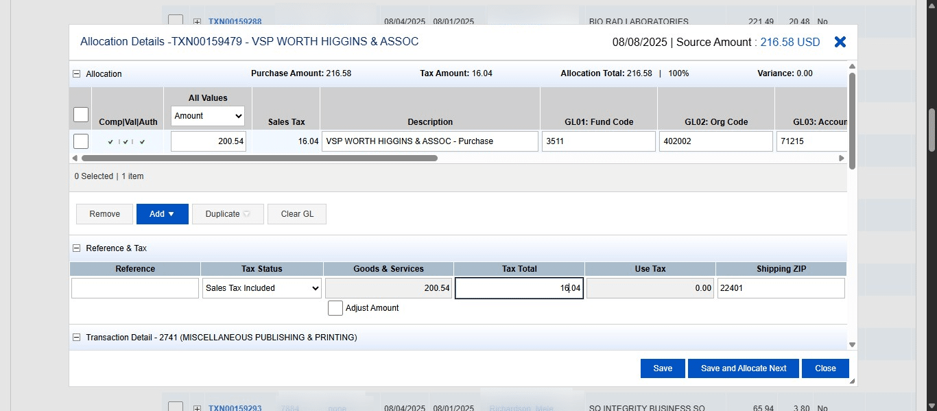 Change the selection from "Sales Tax Included" to "Non-Taxable Purchase."