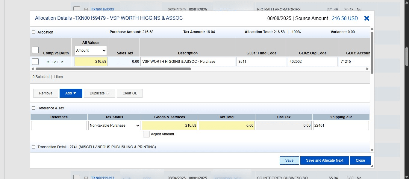 Once you select "Non-Taxable Purchase" the areas where tax was referenced will zero out. You should not need to manually change any amount. Then you can click "Save" and you are done.