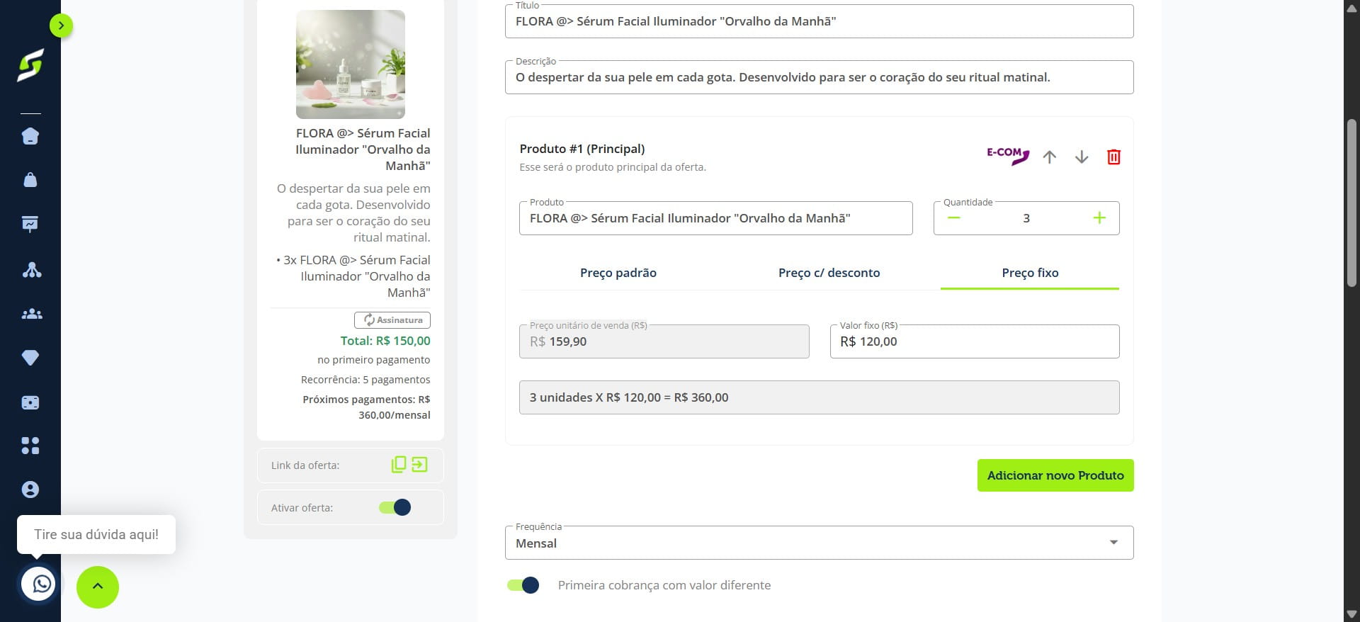 Suba a página e clique no ícone para visualizar o checkout.