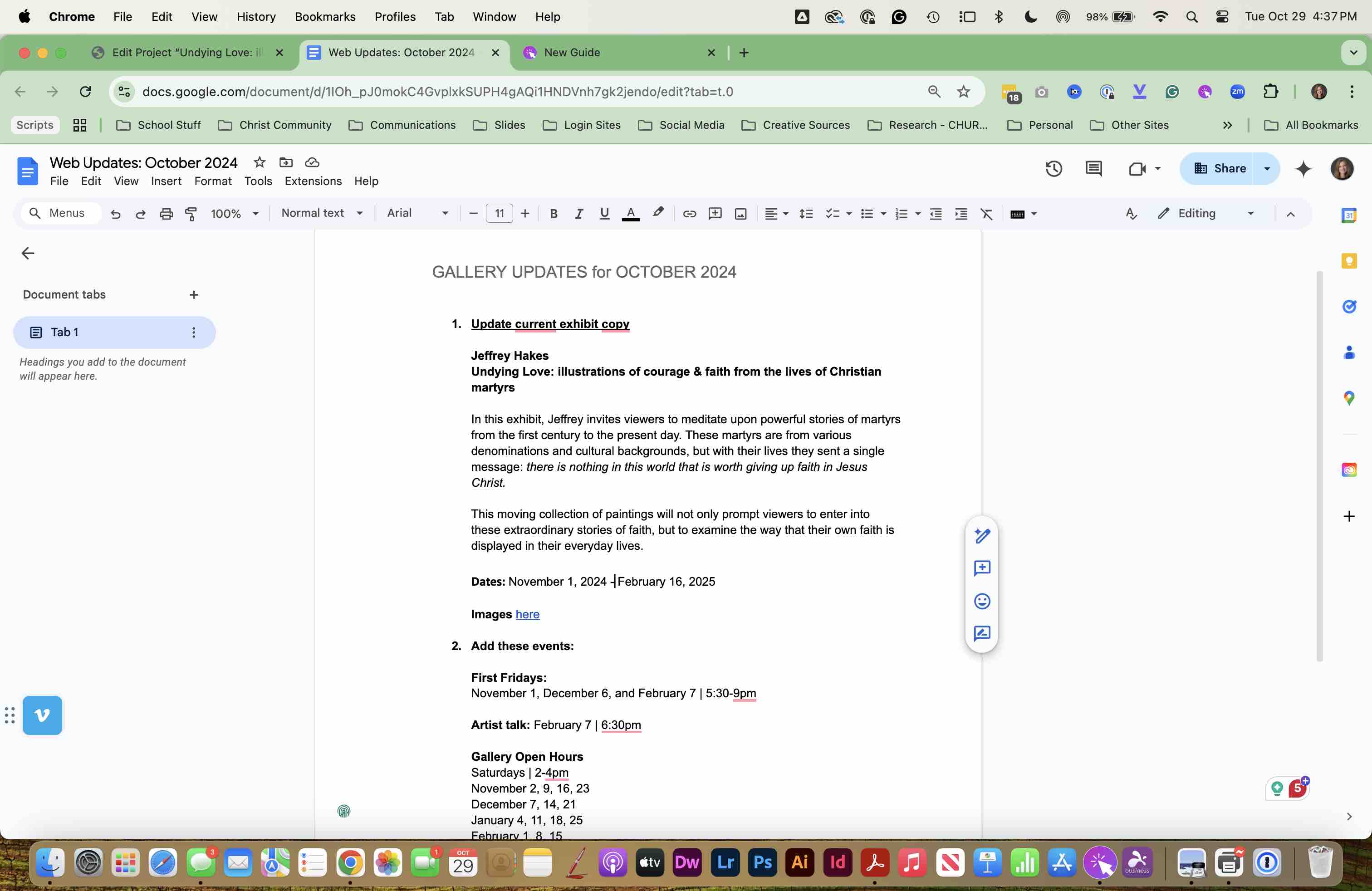In the Google Doc, locate and make a note of the END DATE for the exhibit.