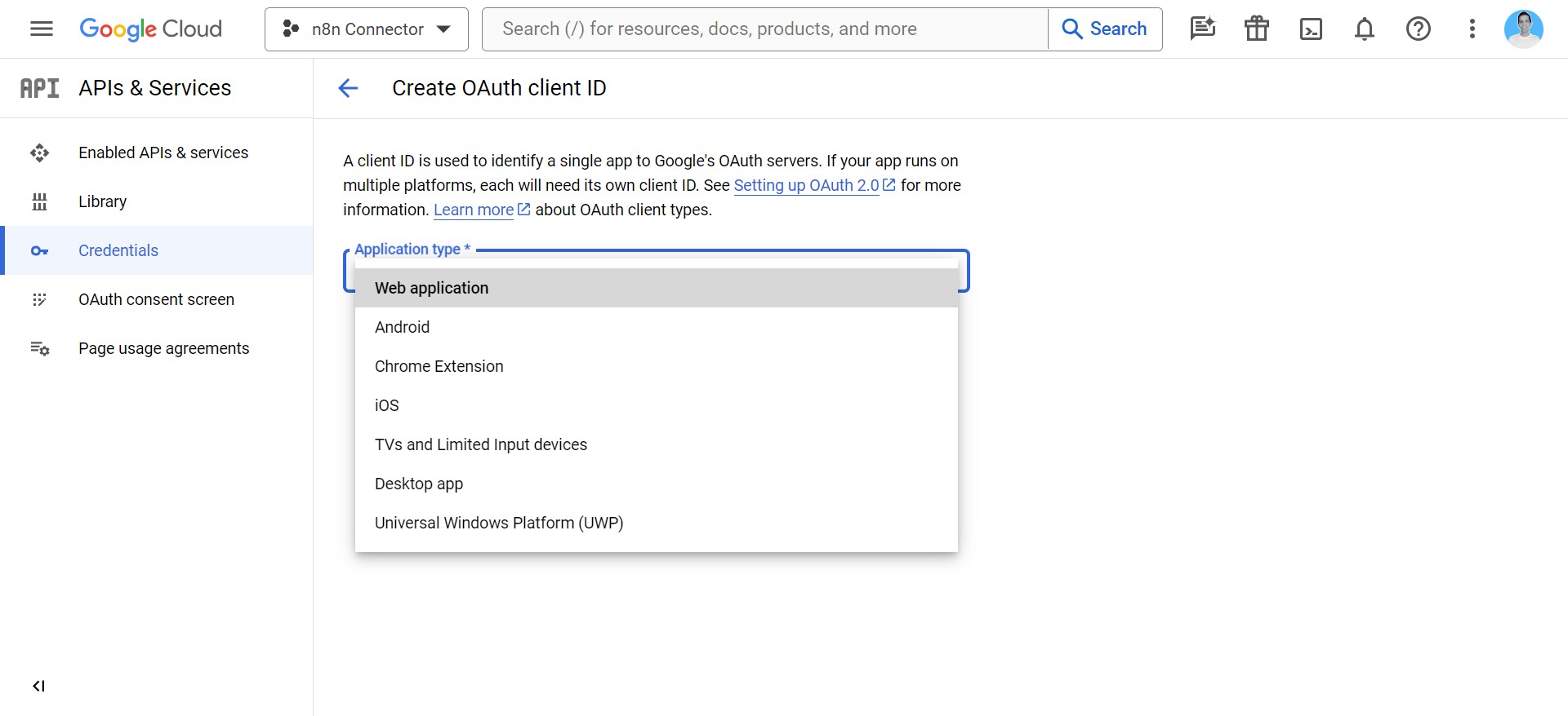 Click on "Web application"