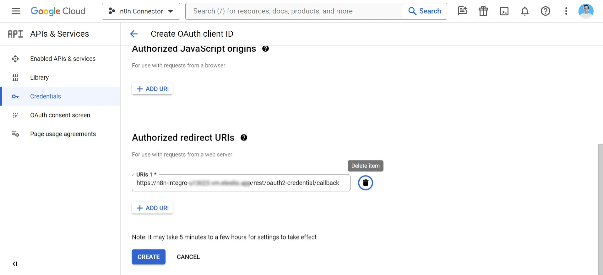Add redirect URI to be your n8n instance callback URL.