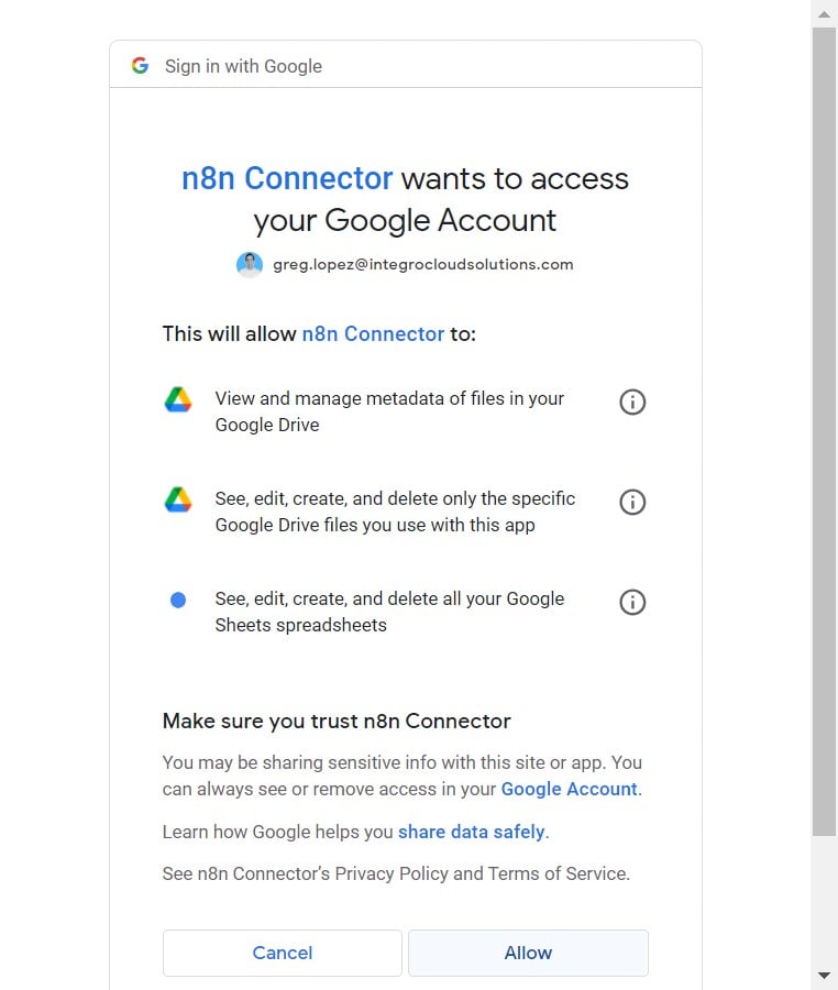Review authorization scope and click on "Allow"