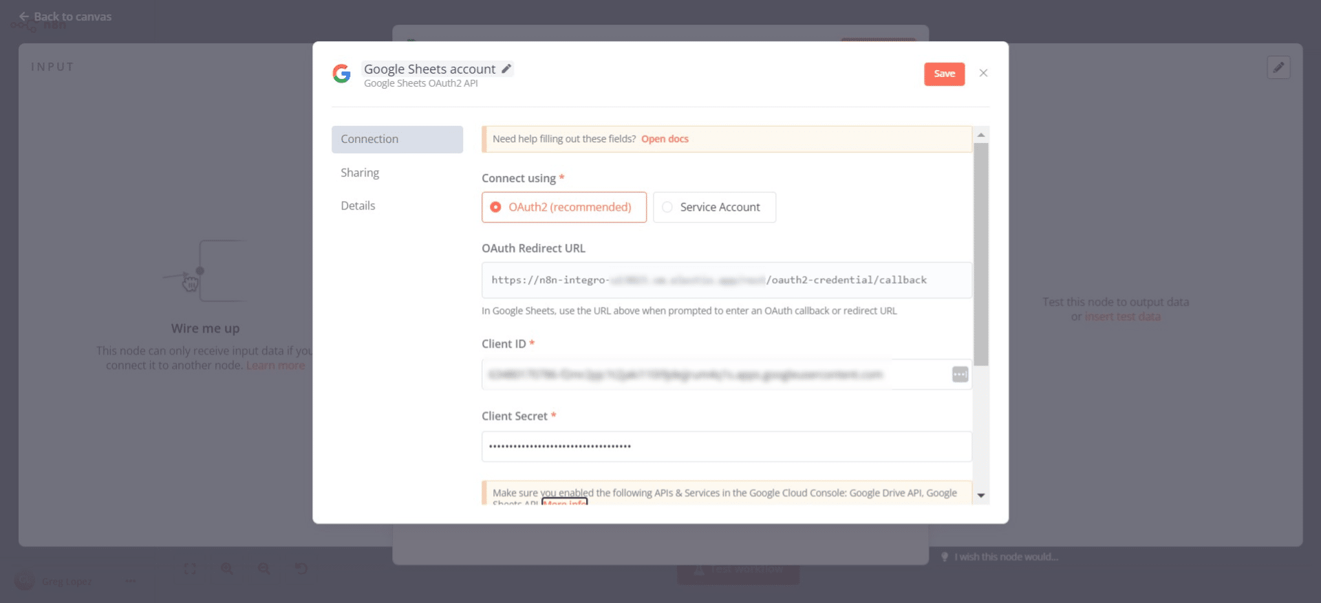 Enter your Client ID & Client Secret into the n8n connection