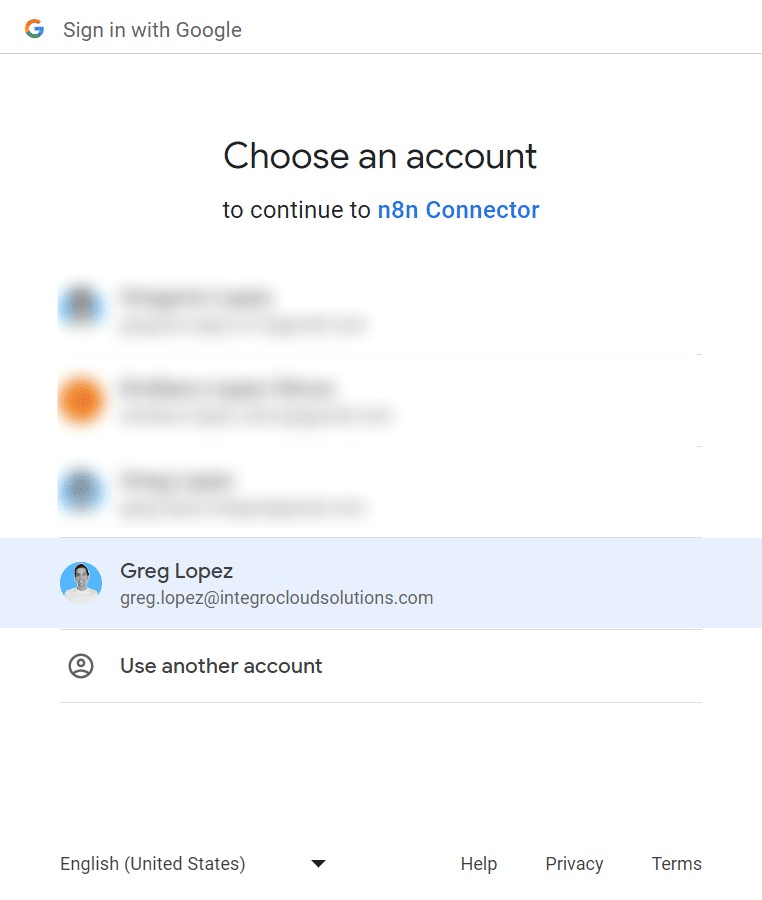 Select your Google Account to grant permisisons.