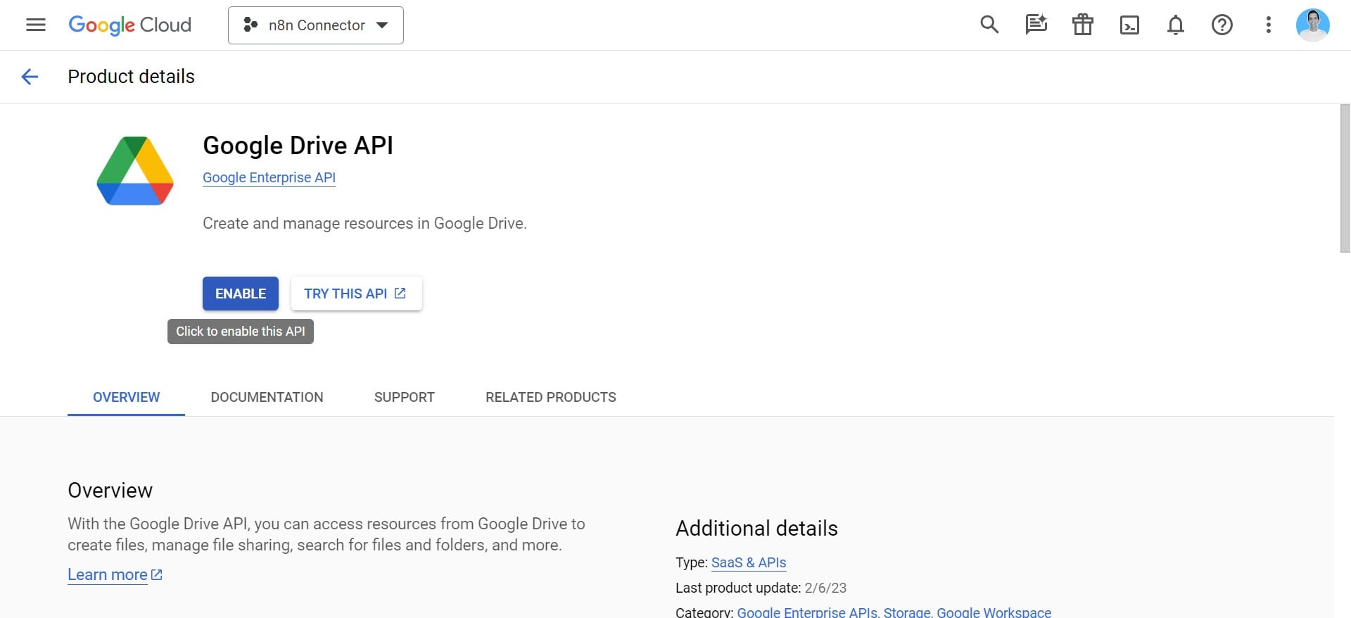 Enable the "Google Drive API"