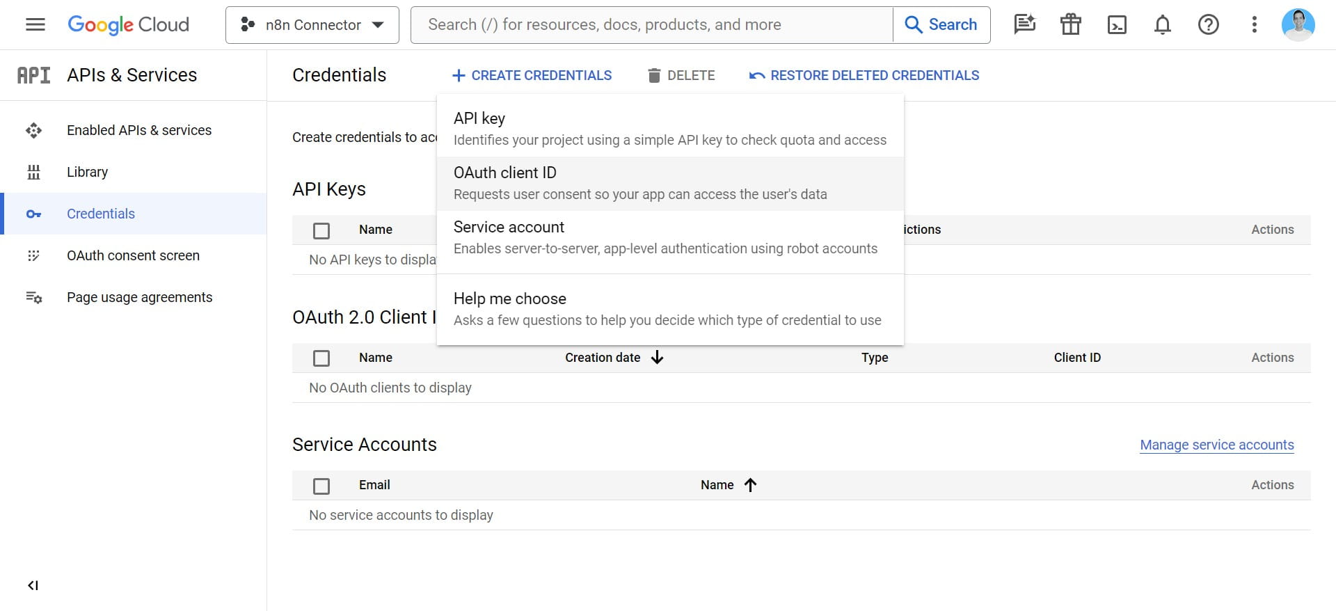 Click on "OAuth client ID"