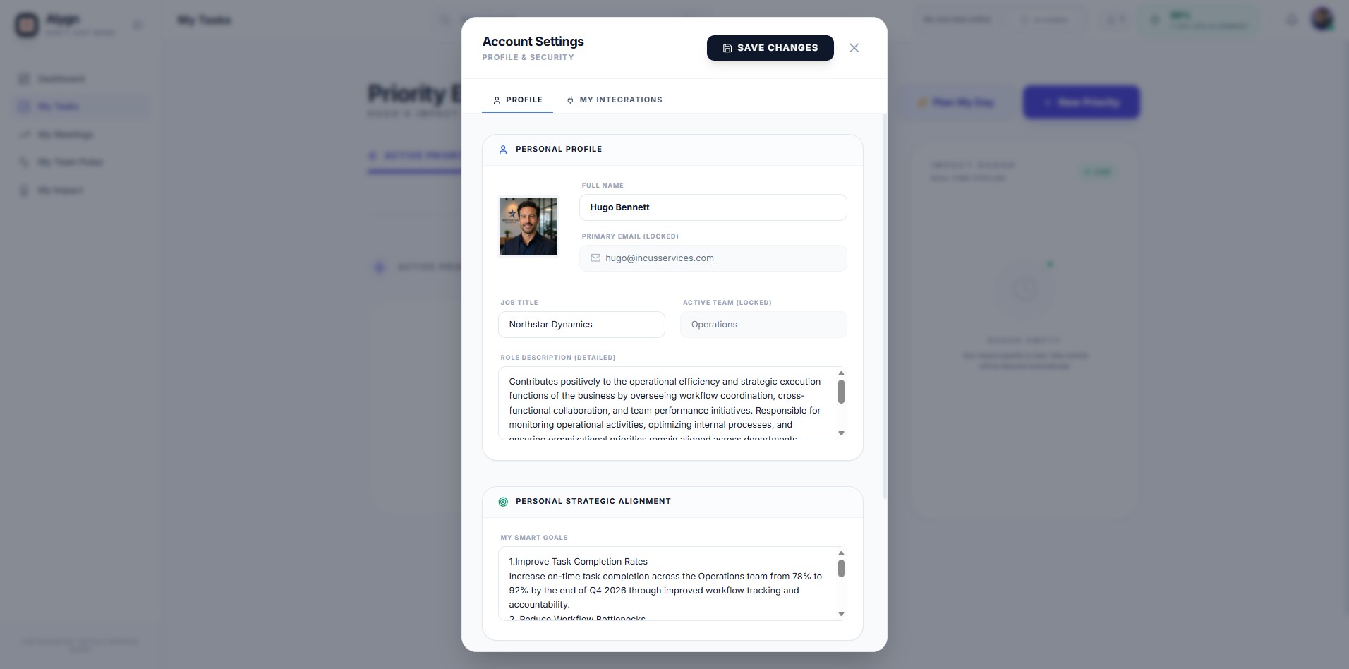 In the Account Settings panel, click the My Integrations tab at the top. This switches the view from your profile details to the integrations section, where you can connect your calendar and other third-party apps.
