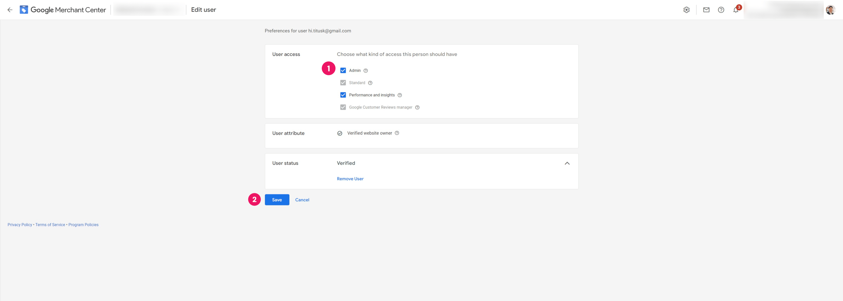 Provide "Admin" access and click "Save"