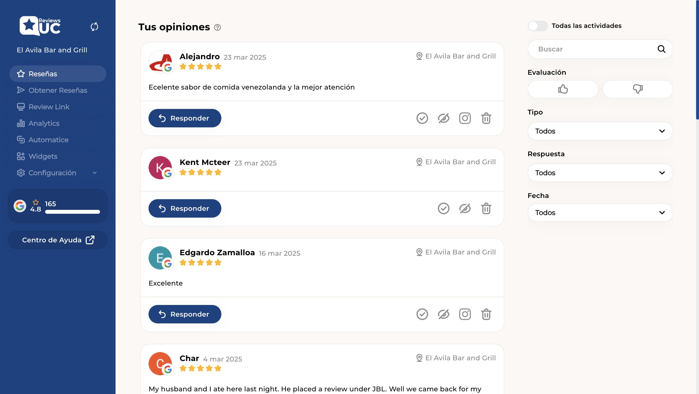 Para verificar si cuenta ya esta correcta correctamente conectada, solo dale click a reseñas y podrás ver que ya el sigo no de exclamación o advertencia ya no aparece!