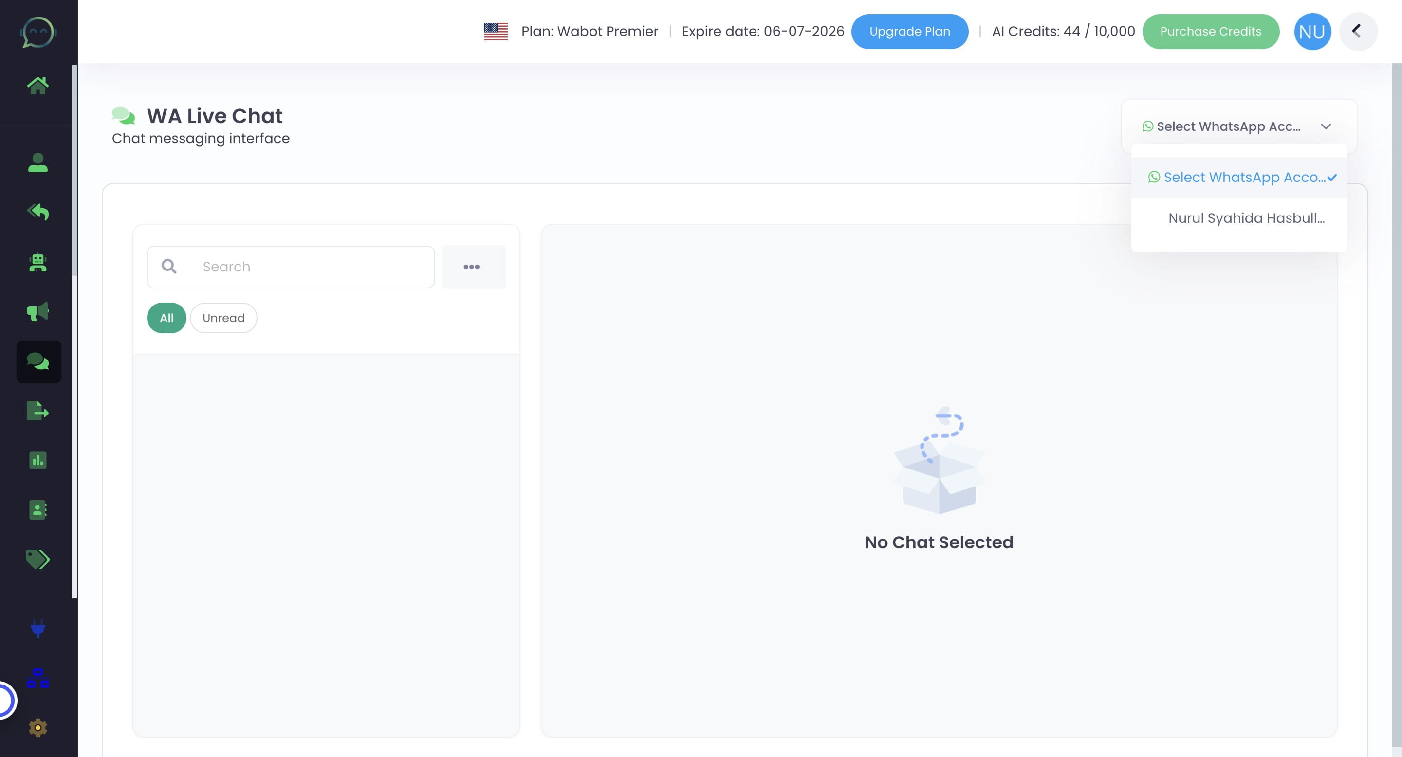 Select the WhatsApp account 