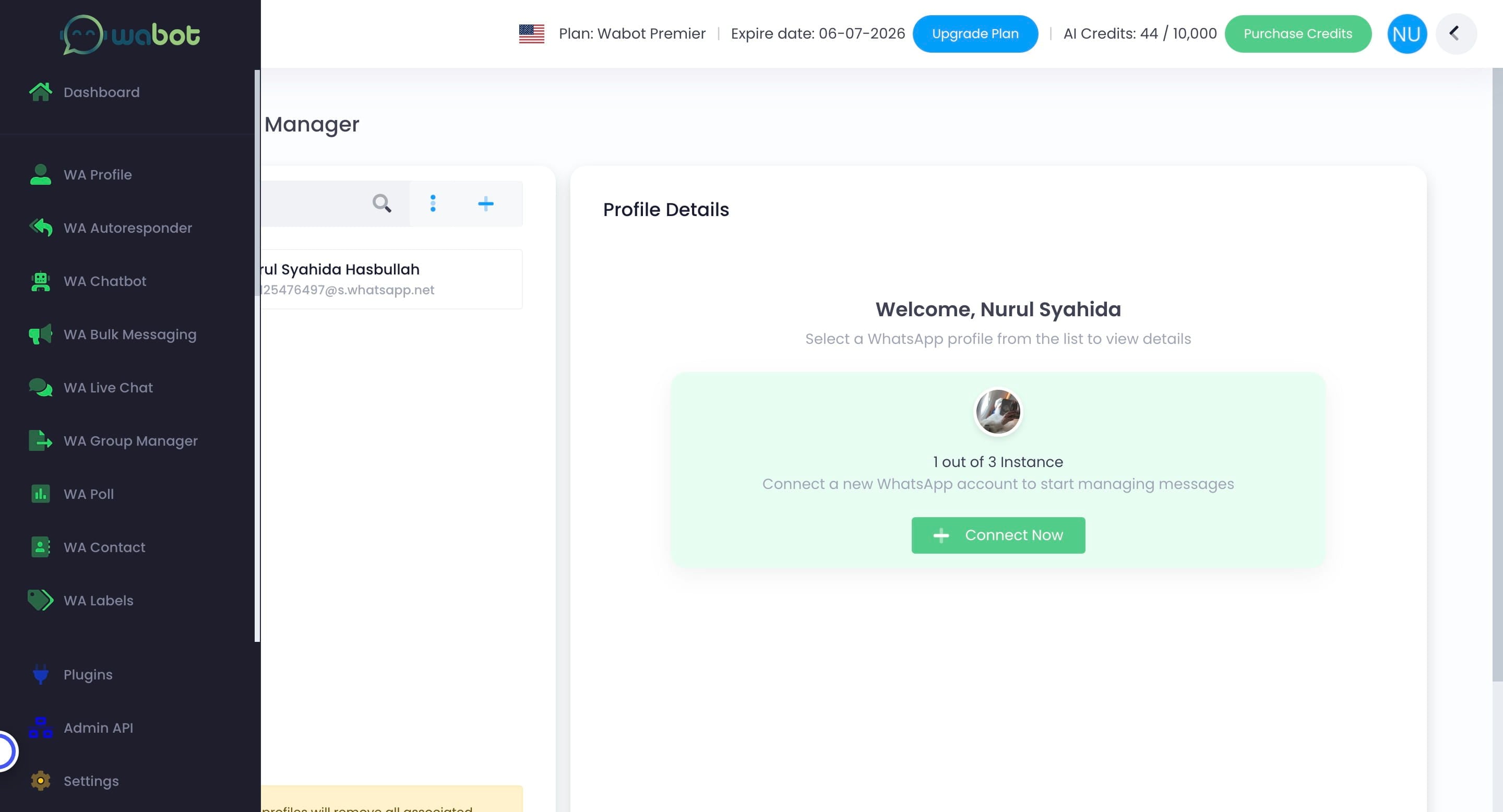 Click on "WA Live Chat"