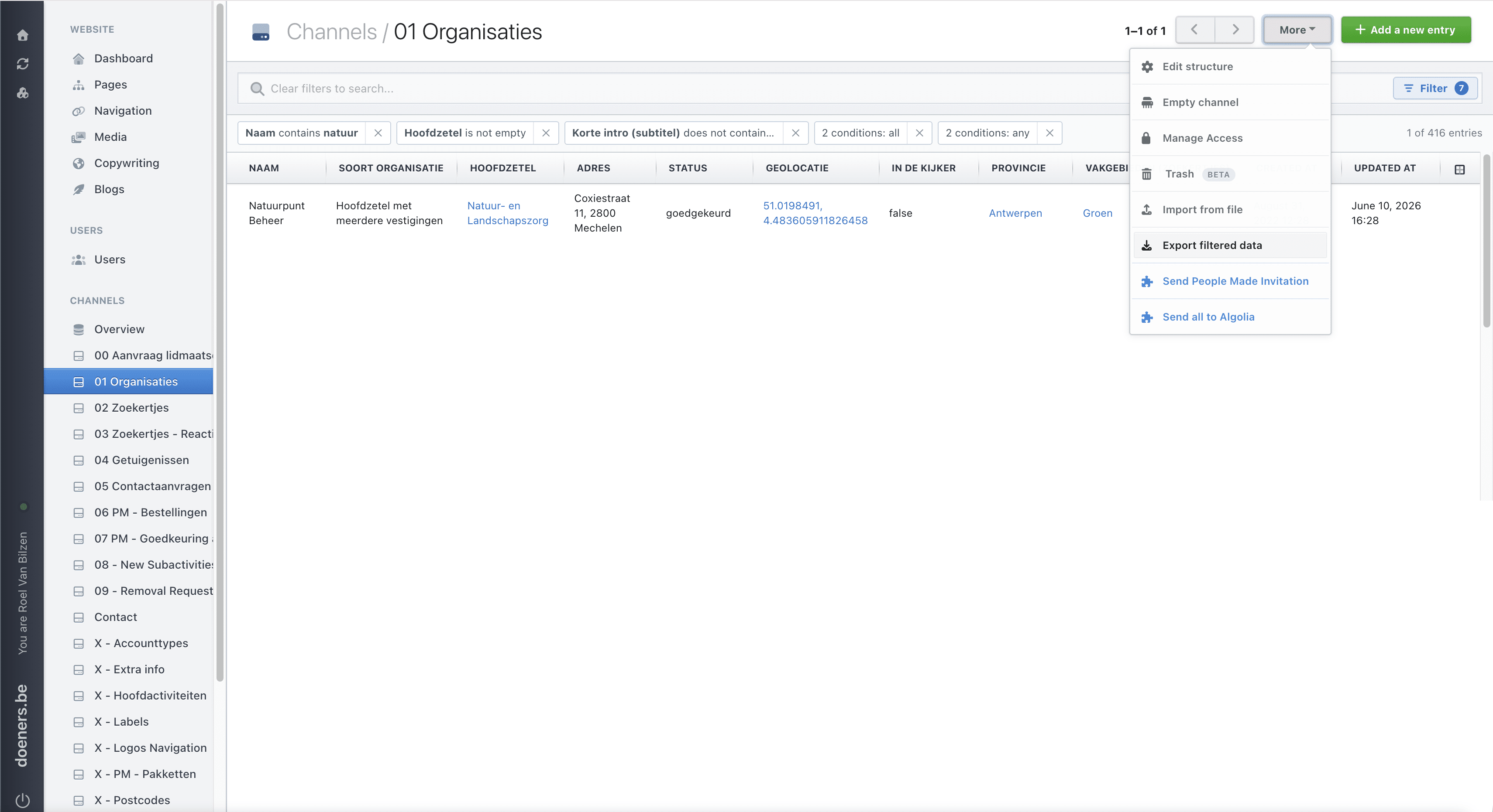 You can export the data at any time. If a filter is applied, only the filtered data is exported.