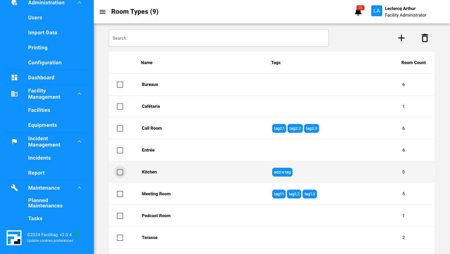 Click this icon to select the Room type to delete