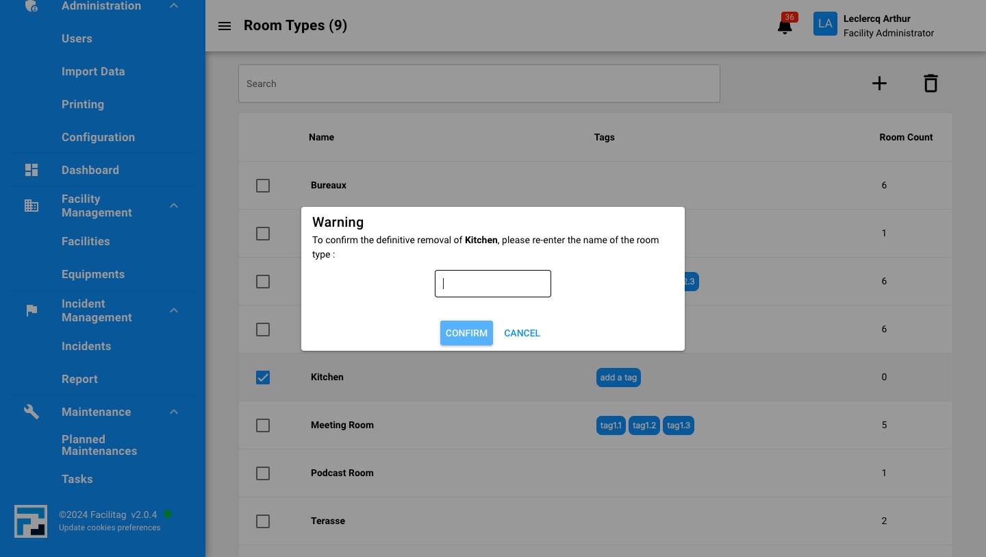 Confirm the Removal of the Room type
